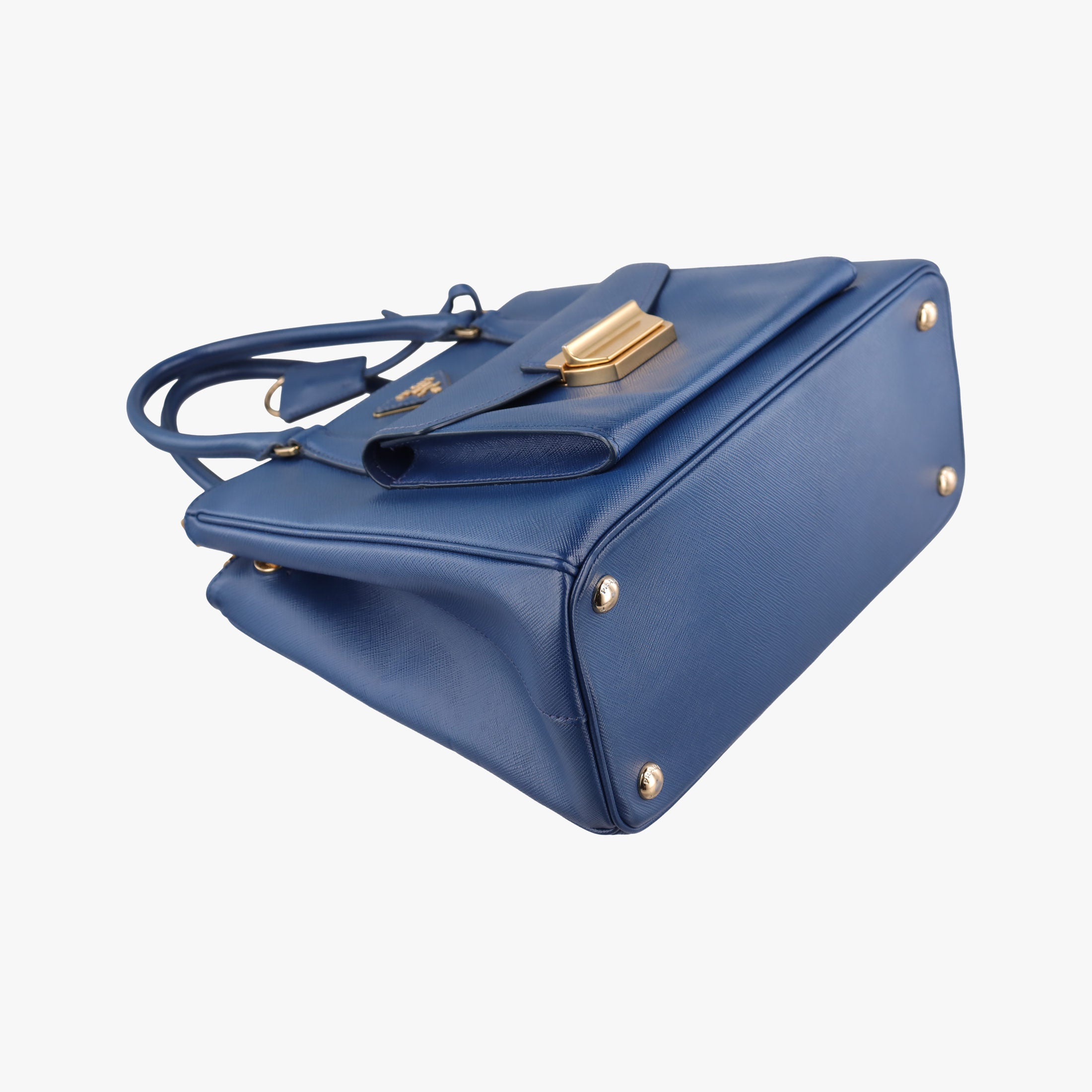 Pre-owned Prada Bi-Color Zip Front Pocket Blue SAFFIANO Leather BN2674 handbag | stylenewstar