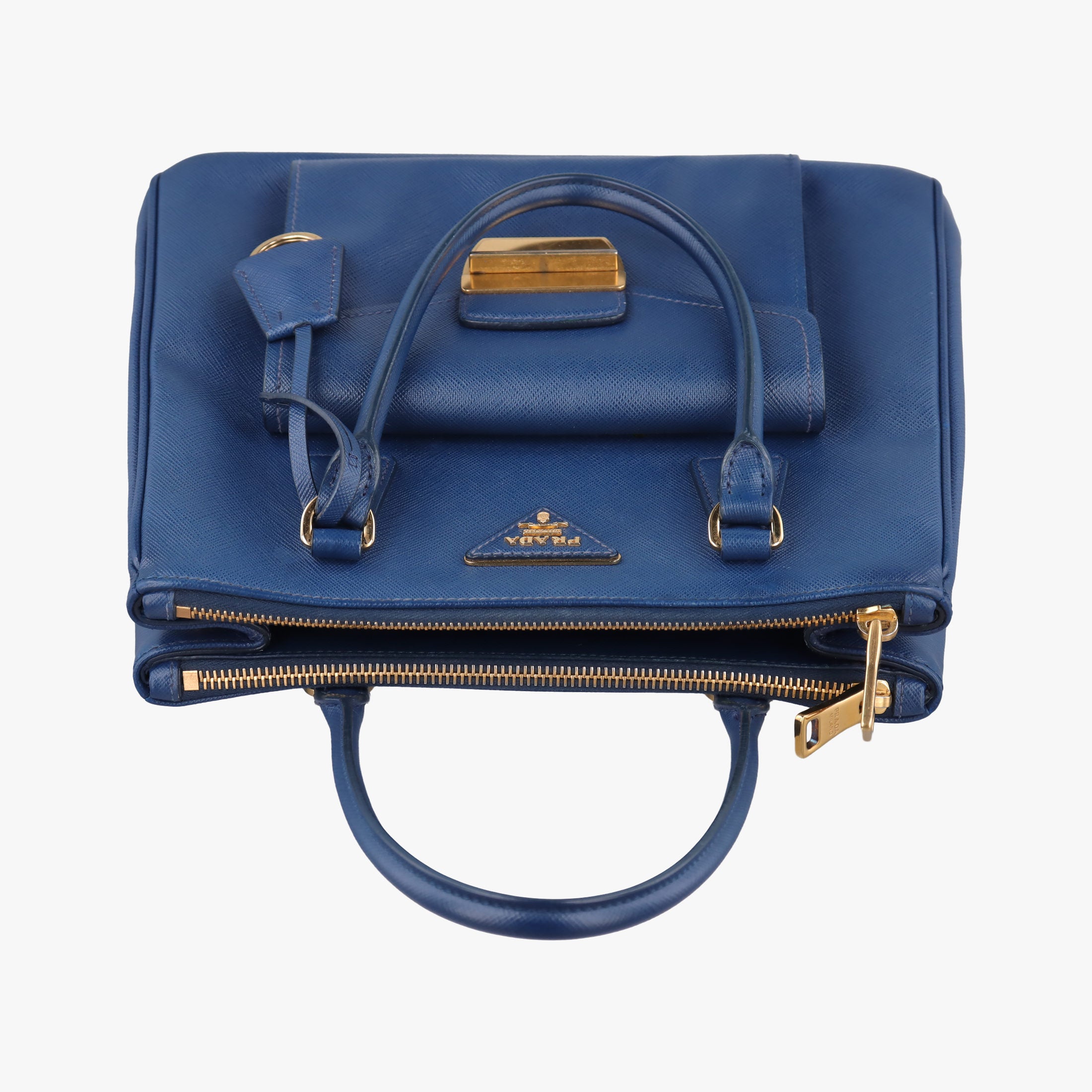 Pre-owned Prada Bi-Color Zip Front Pocket Blue SAFFIANO Leather BN2674 handbag | stylenewstar
