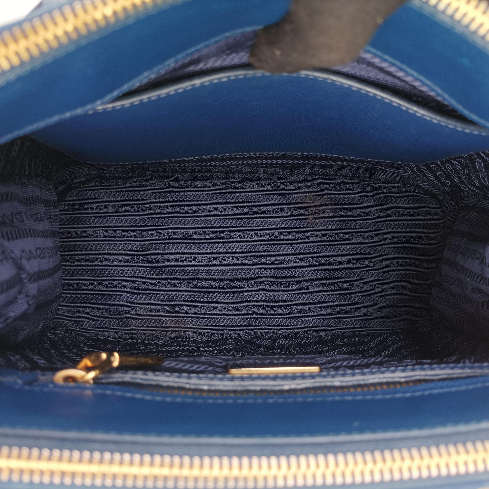 Pre-owned Prada Bi-Color Zip Front Pocket Blue SAFFIANO Leather BN2674 handbag | stylenewstar