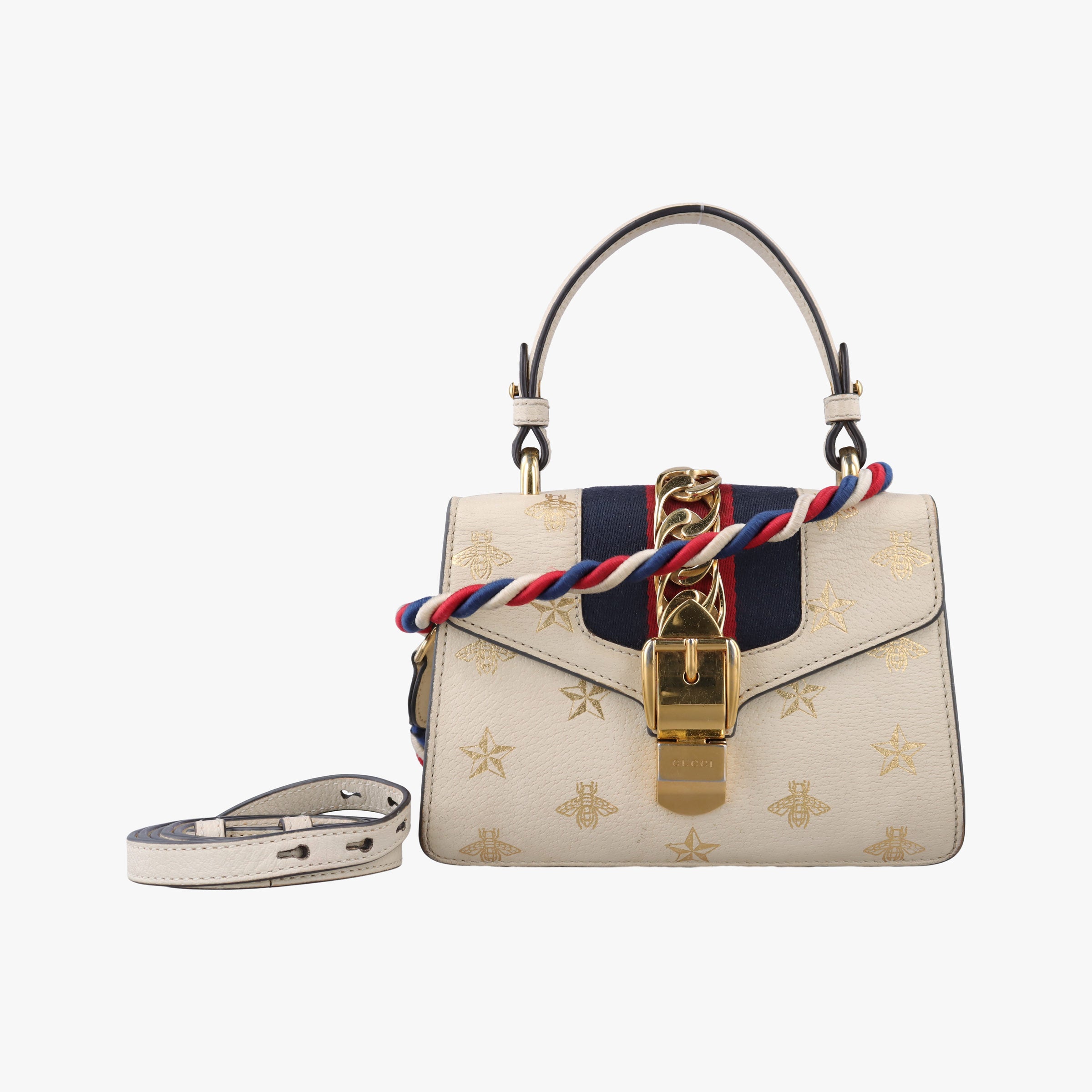 Secondhand Gucci Sylvie Ivory×navy×red Leather 470270 shoulderbag | stylenewstar