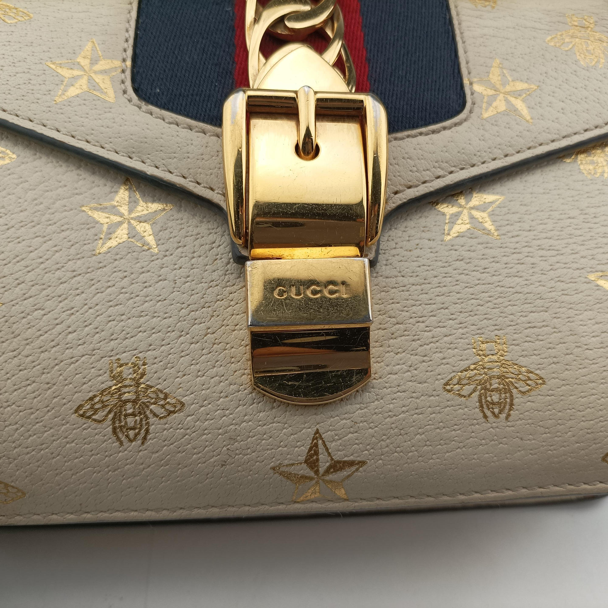 Secondhand Gucci Sylvie Ivory×navy×red Leather 470270 shoulderbag | stylenewstar