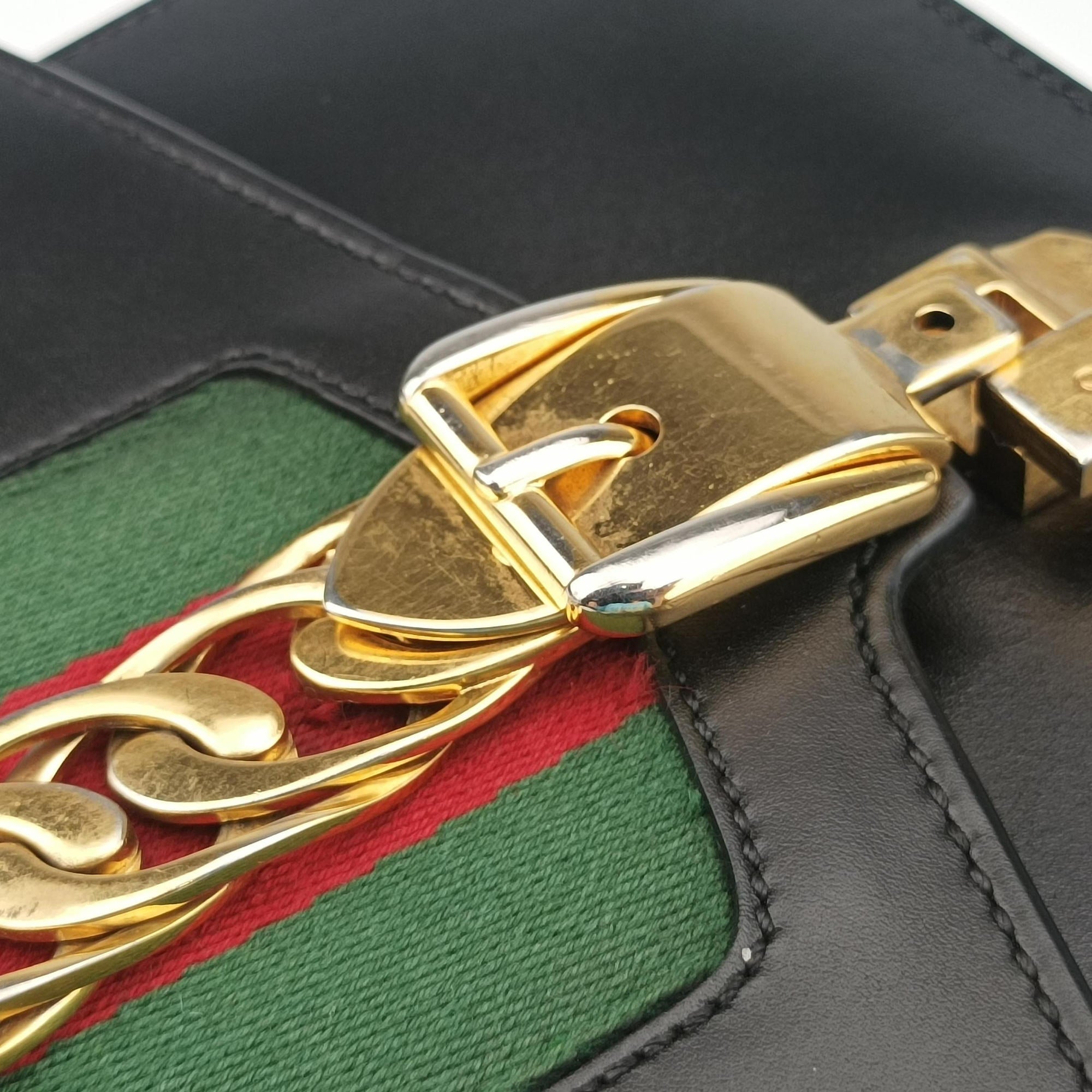 Vintage Gucci Sylvie Black×green×red Leather 421882 shoulderbag | stylenewstar