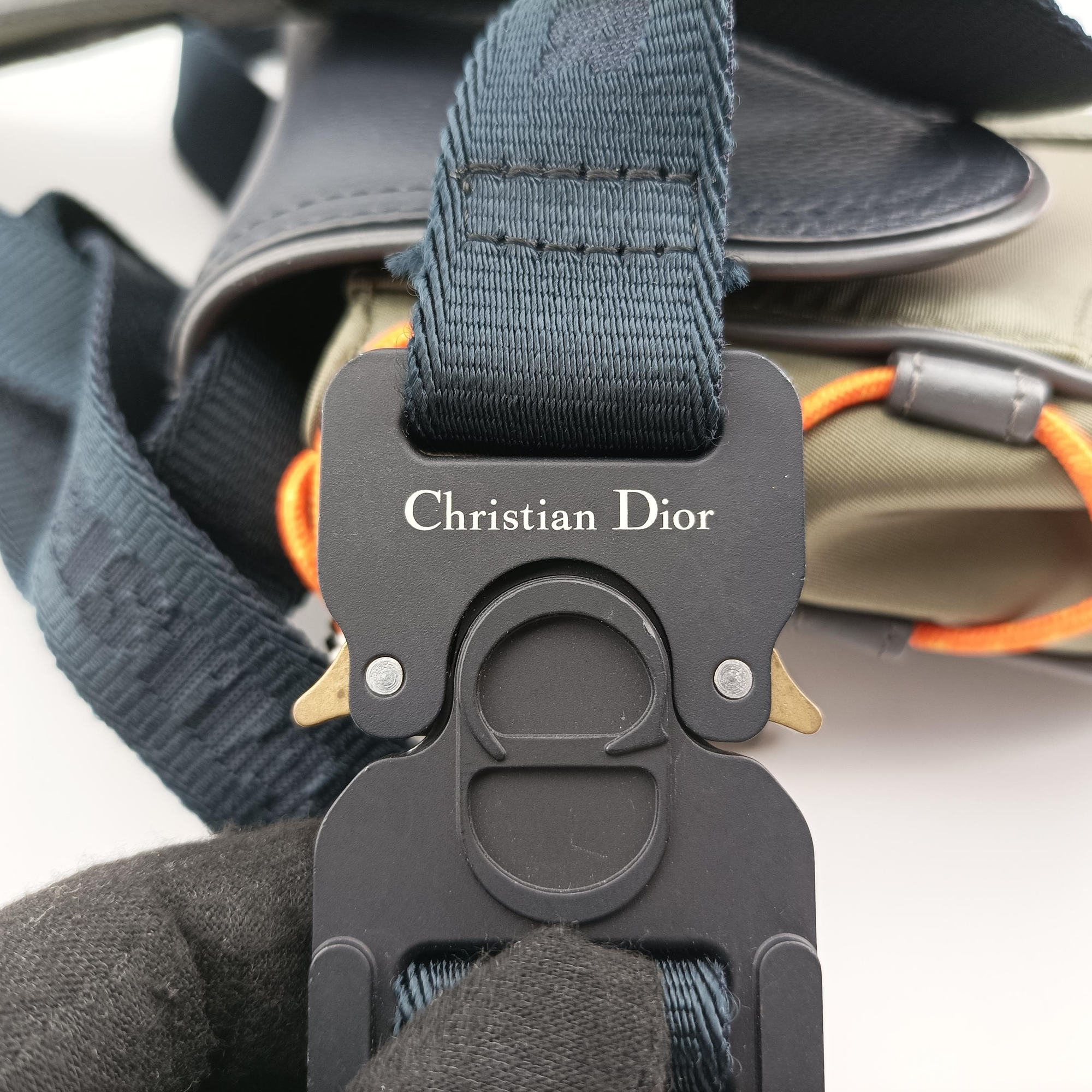 Pre-owned Christian Dior saddle Green×Navy Leather×Nylon  shoulderbag | stylenewstar