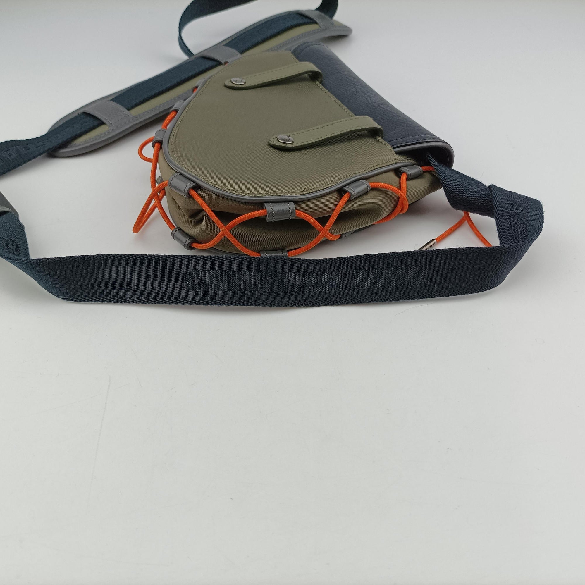 Pre-owned Christian Dior saddle Green×Navy Leather×Nylon  shoulderbag | stylenewstar