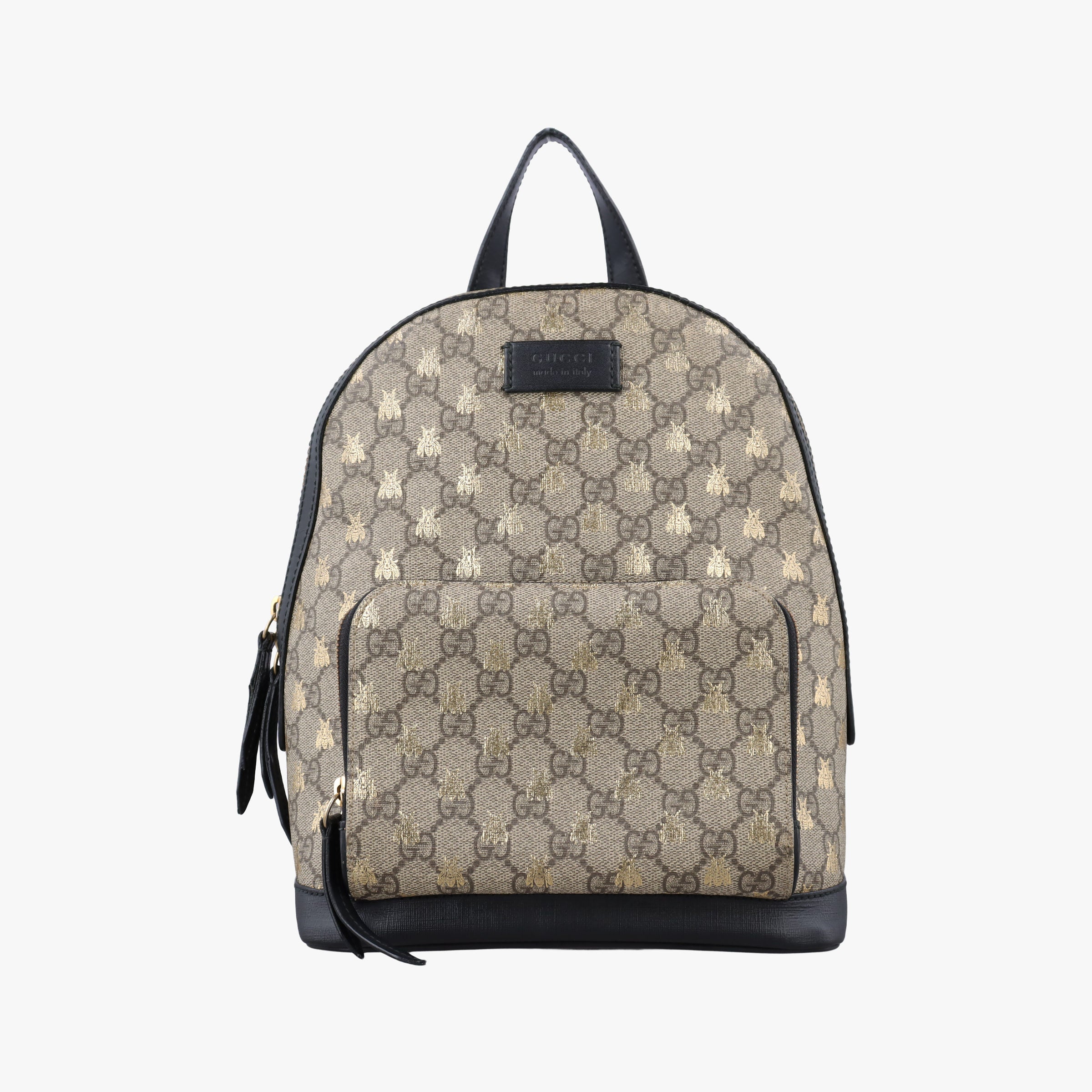 Pre-owned Gucci GG Supreme Tian beige×black PVC coated canvas×leather 427042 backpack/rucksack | stylenewstar