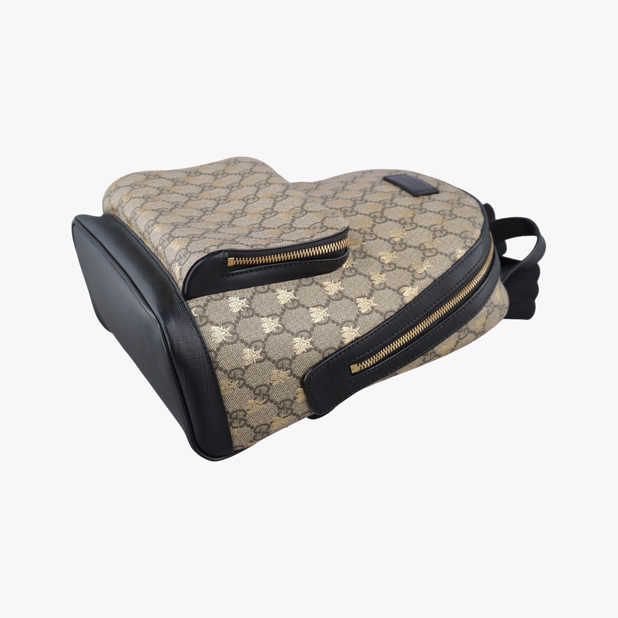 Pre-owned Gucci GG Supreme Tian beige×black PVC coated canvas×leather 427042 backpack/rucksack | stylenewstar