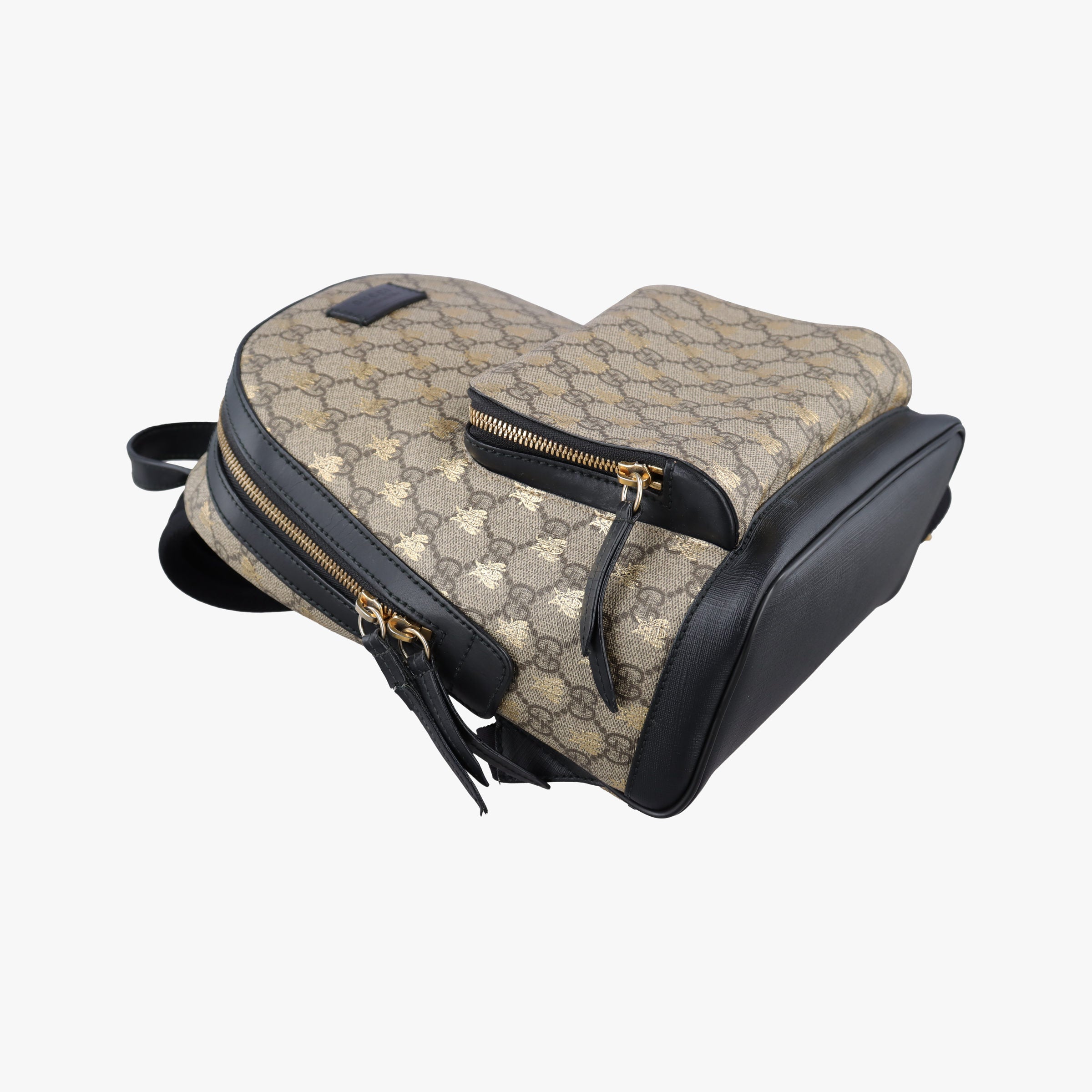 Pre-owned Gucci GG Supreme Tian beige×black PVC coated canvas×leather 427042 backpack/rucksack | stylenewstar
