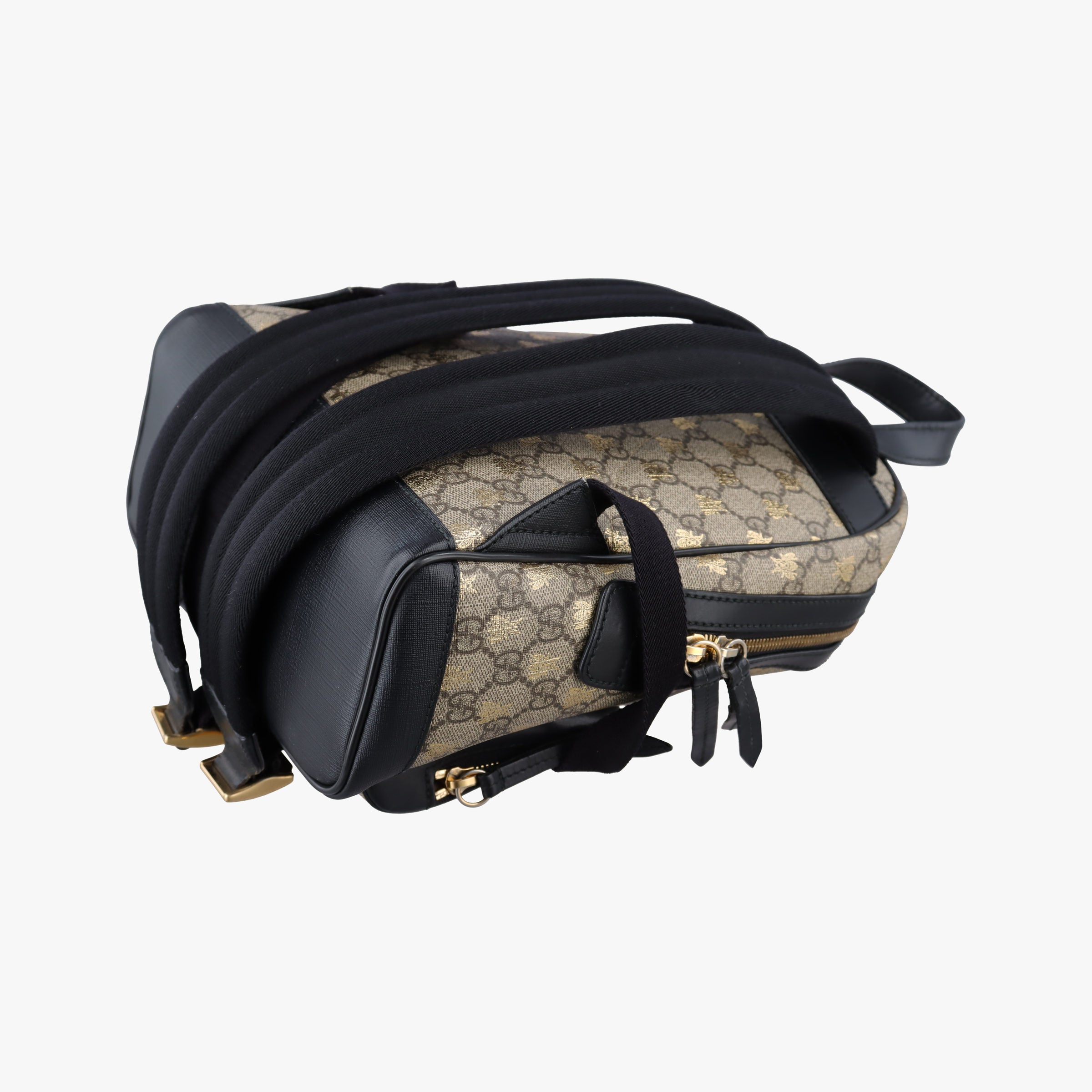 Pre-owned Gucci GG Supreme Tian beige×black PVC coated canvas×leather 427042 backpack/rucksack | stylenewstar