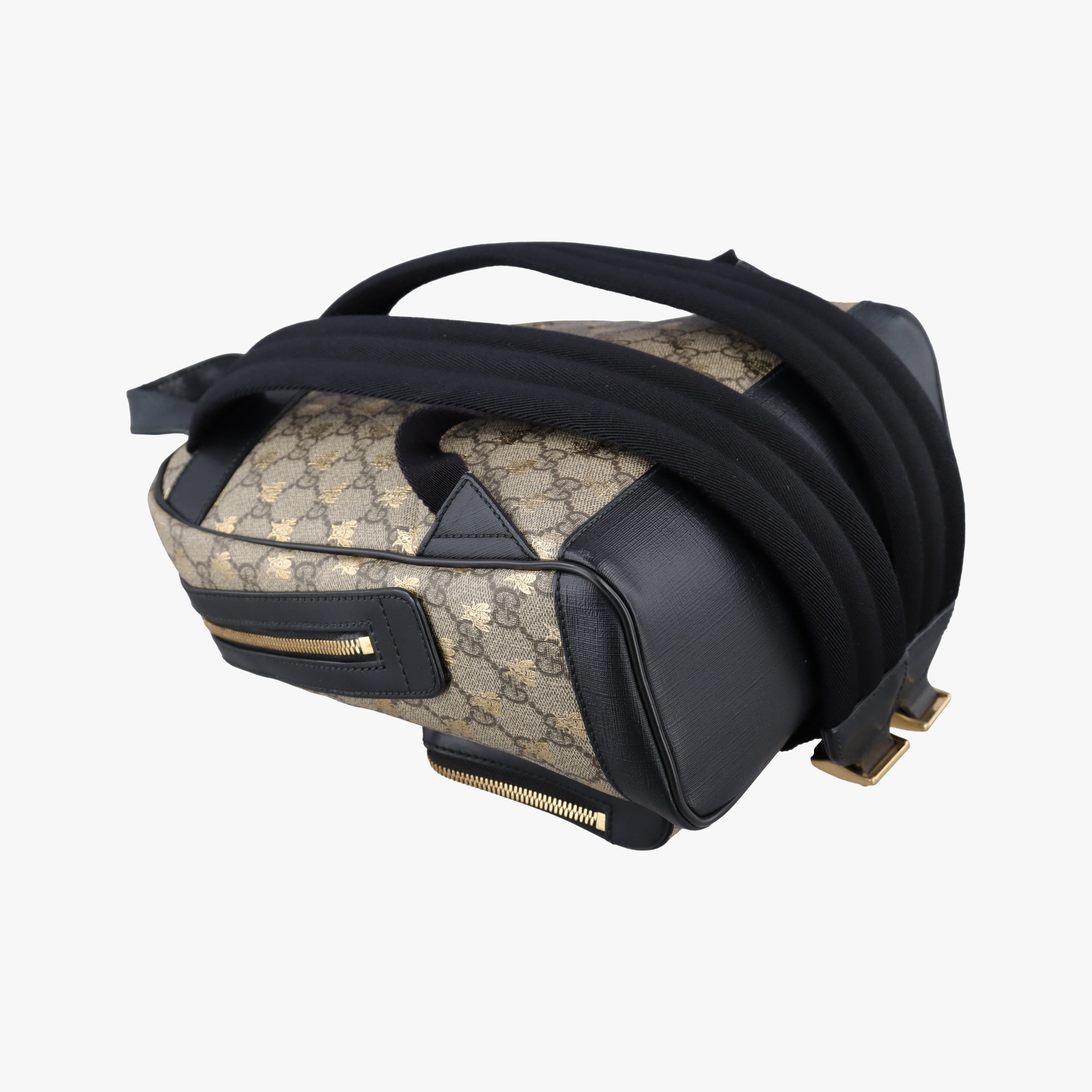 Pre-owned Gucci GG Supreme Tian beige×black PVC coated canvas×leather 427042 backpack/rucksack | stylenewstar