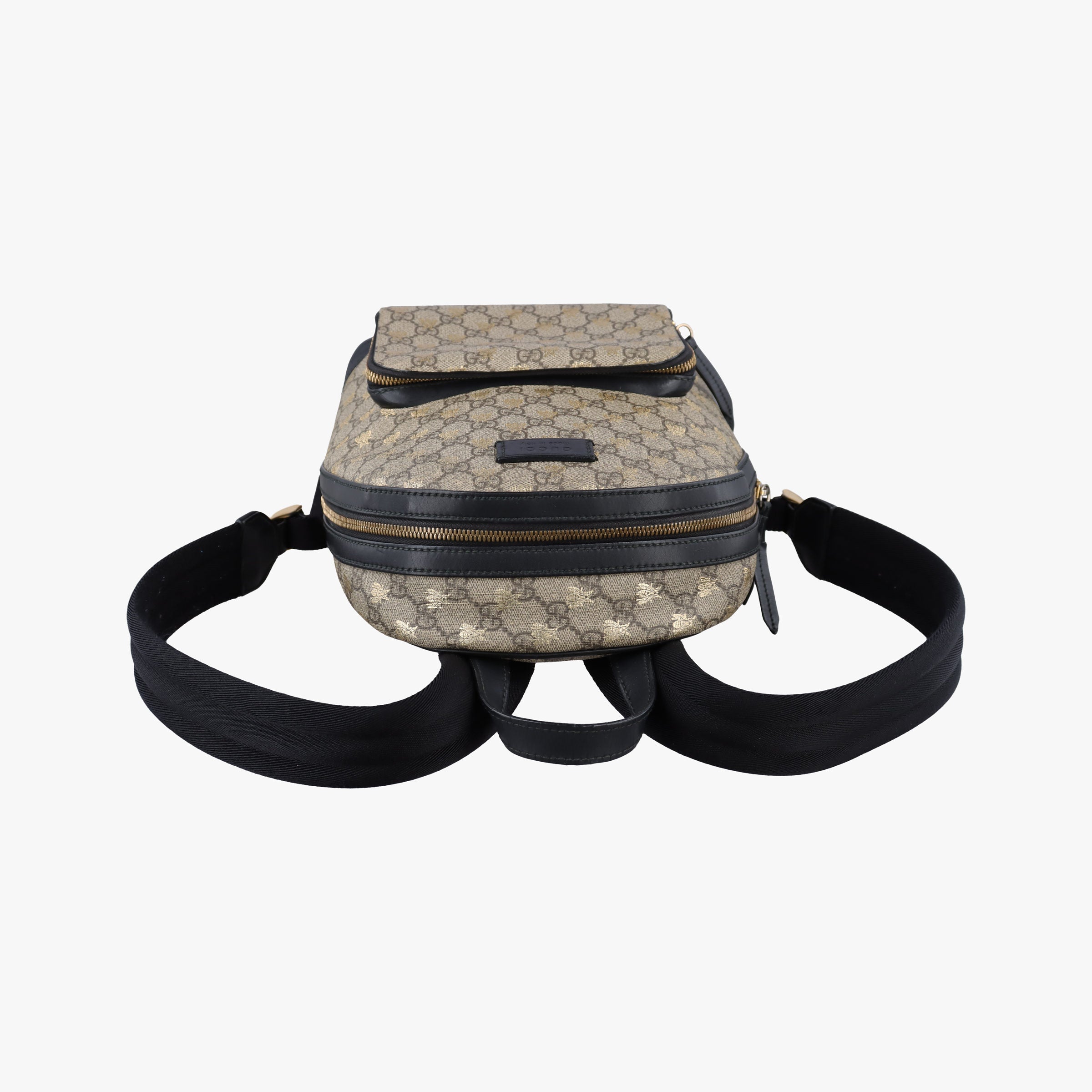Pre-owned Gucci GG Supreme Tian beige×black PVC coated canvas×leather 427042 backpack/rucksack | stylenewstar