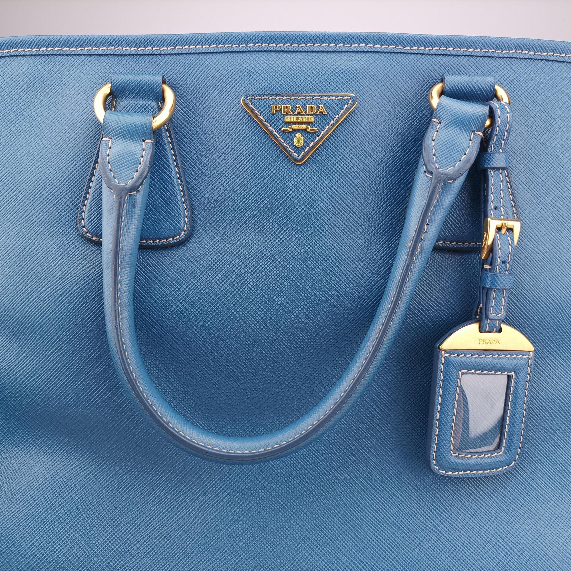 Vintage Prada Paradigme Lucido Tote Top Handle Blue SAFFIANO Leather BN2254 handbag | stylenewstar