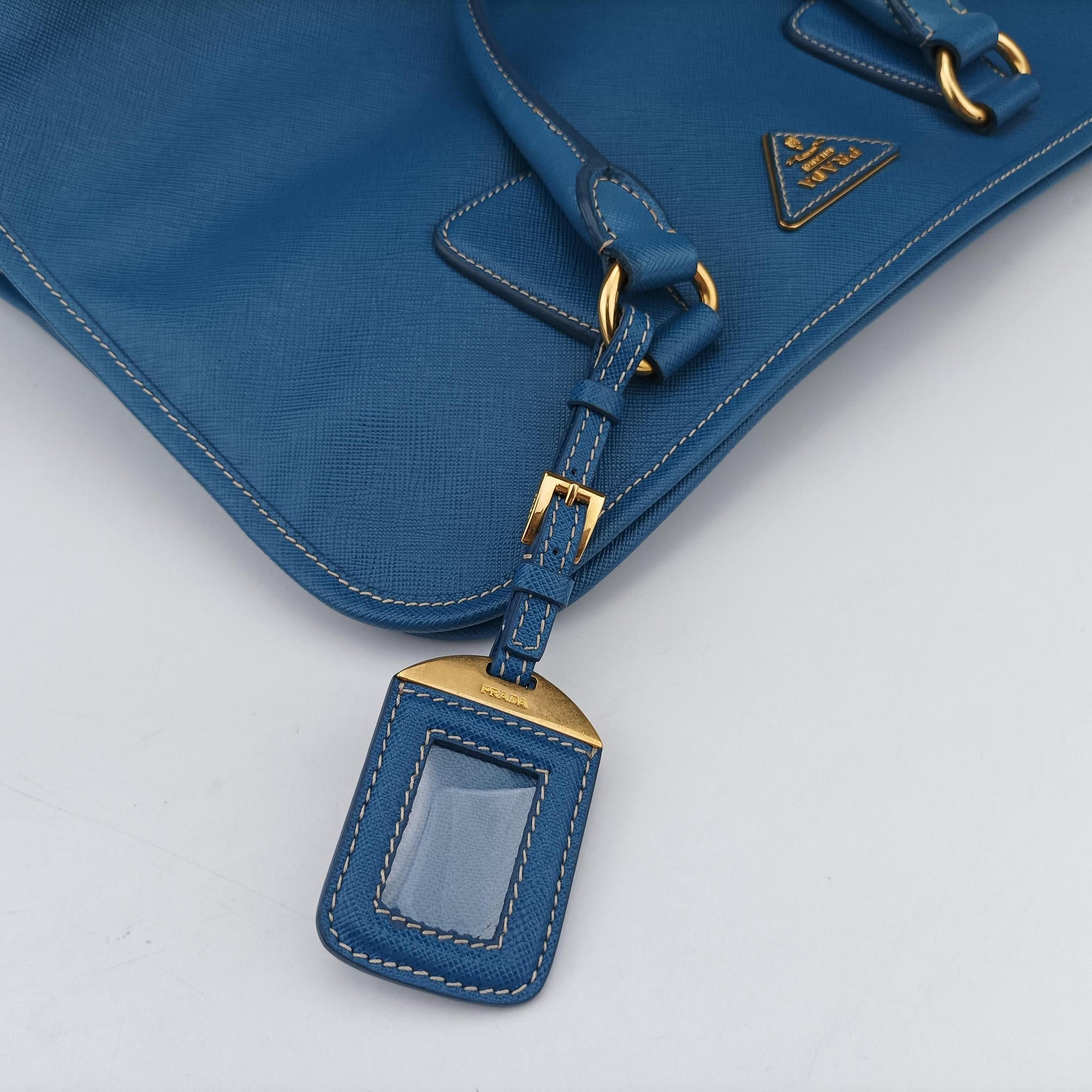 Vintage Prada Paradigme Lucido Tote Top Handle Blue SAFFIANO Leather BN2254 handbag | stylenewstar
