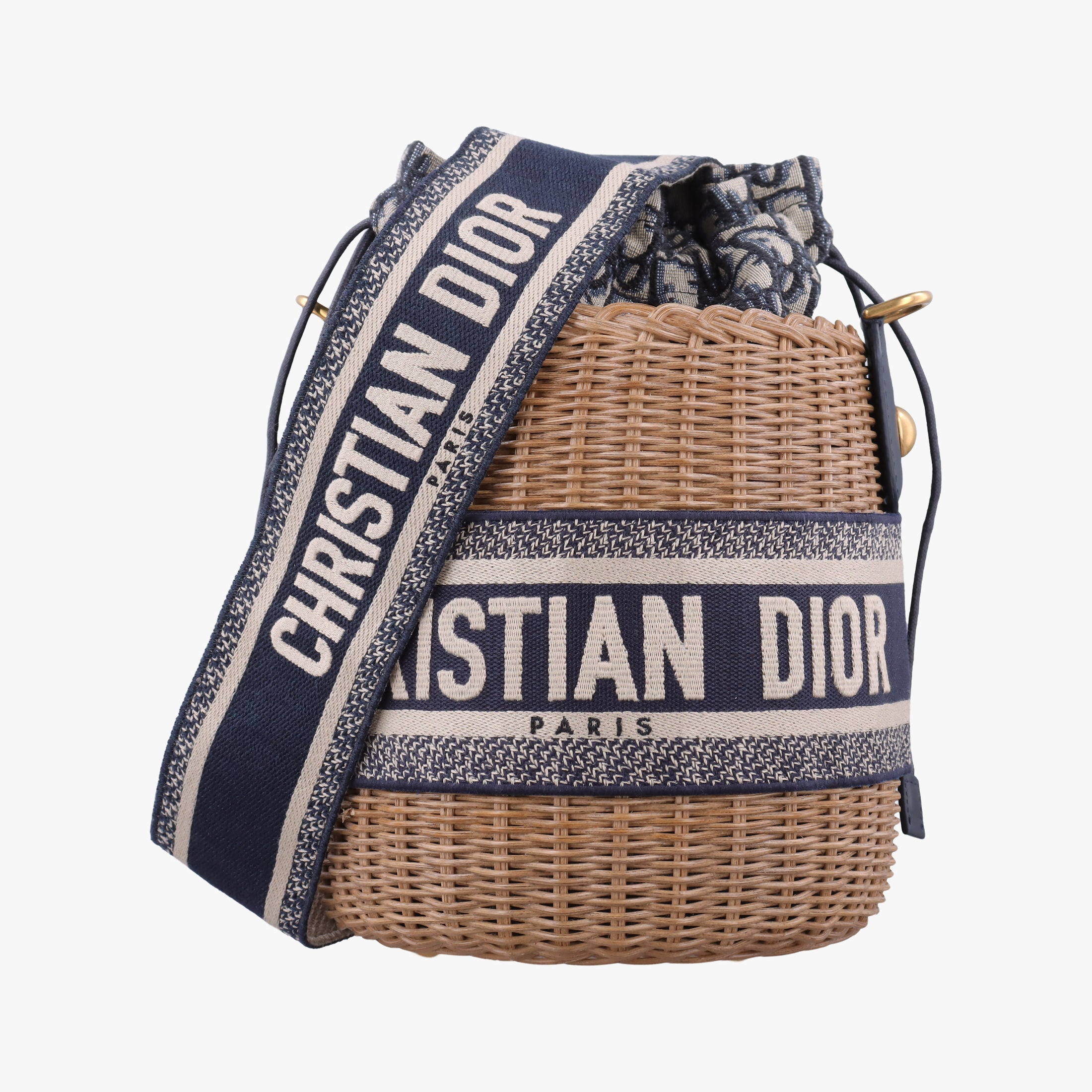 Pre-owned Christian Dior Wicker Basket Beige×navy Natural wicker×Dior oblique jacquard  shoulderbag | stylenewstar