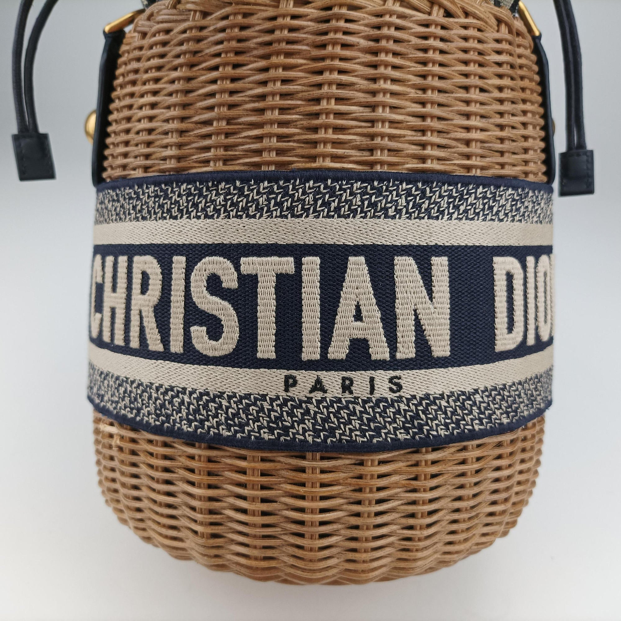 Pre-owned Christian Dior Wicker Basket Beige×navy Natural wicker×Dior oblique jacquard  shoulderbag | stylenewstar
