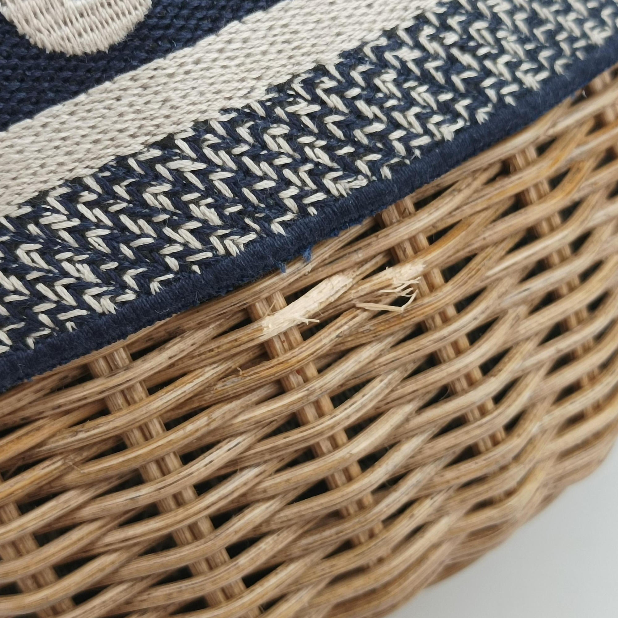 Pre-owned Christian Dior Wicker Basket Beige×navy Natural wicker×Dior oblique jacquard  shoulderbag | stylenewstar