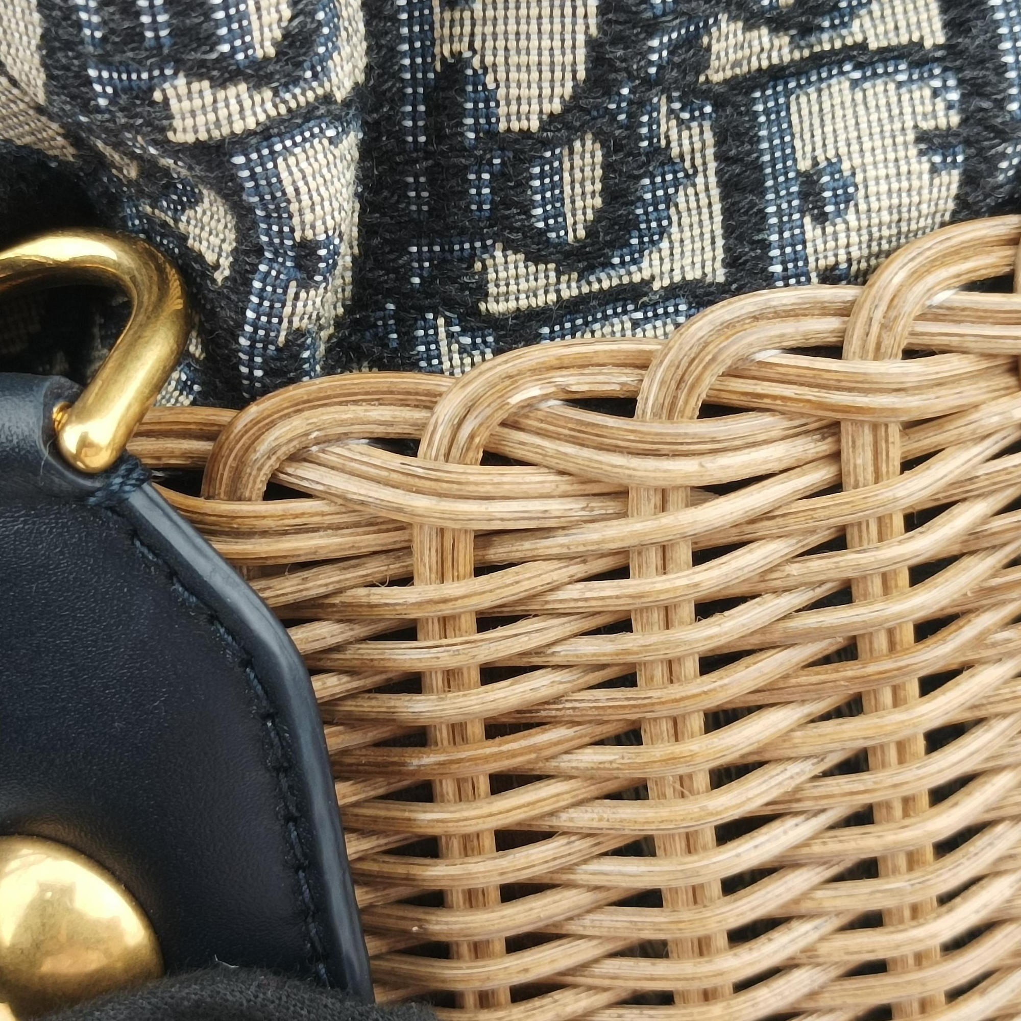 Pre-owned Christian Dior Wicker Basket Beige×navy Natural wicker×Dior oblique jacquard  shoulderbag | stylenewstar