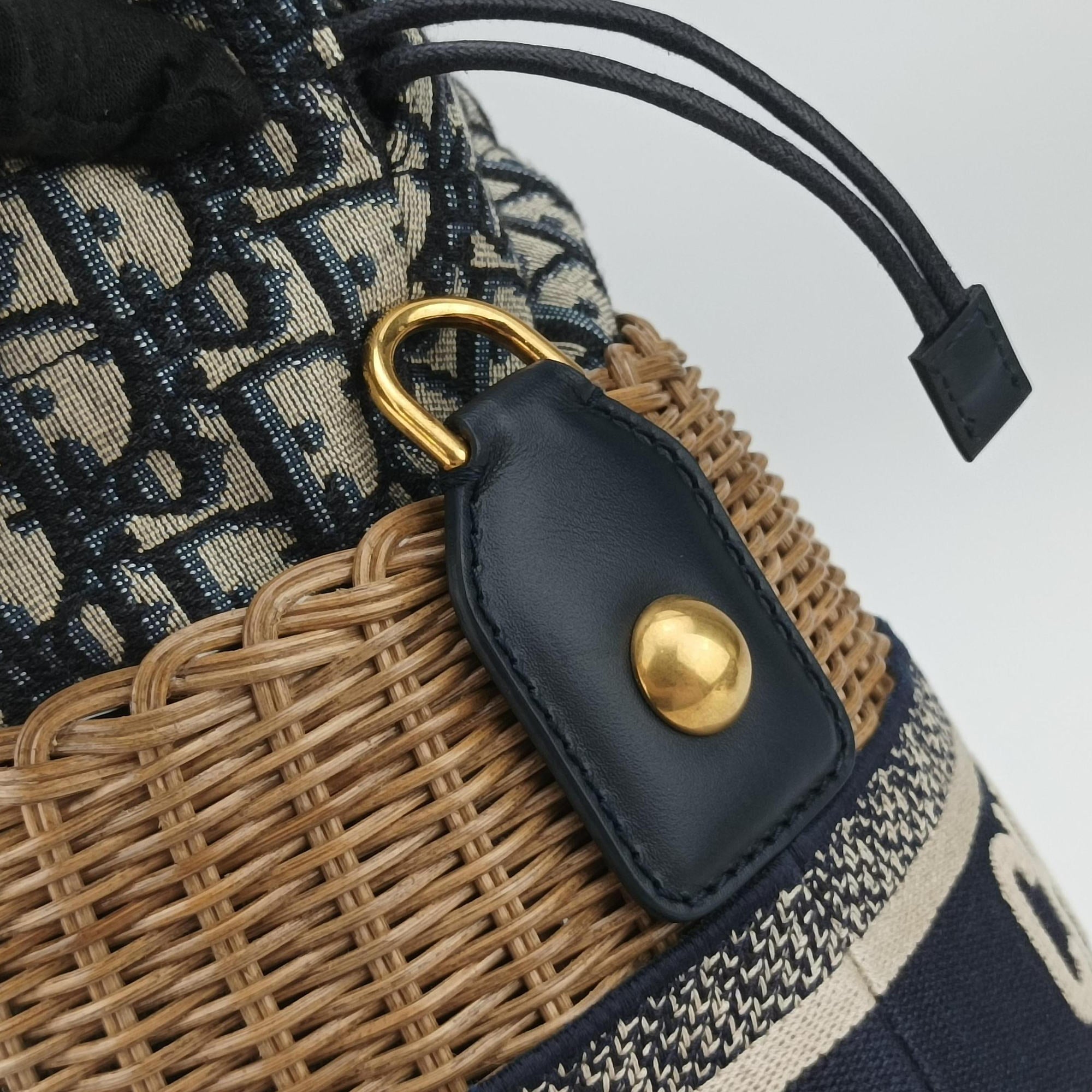 Pre-owned Christian Dior Wicker Basket Beige×navy Natural wicker×Dior oblique jacquard  shoulderbag | stylenewstar