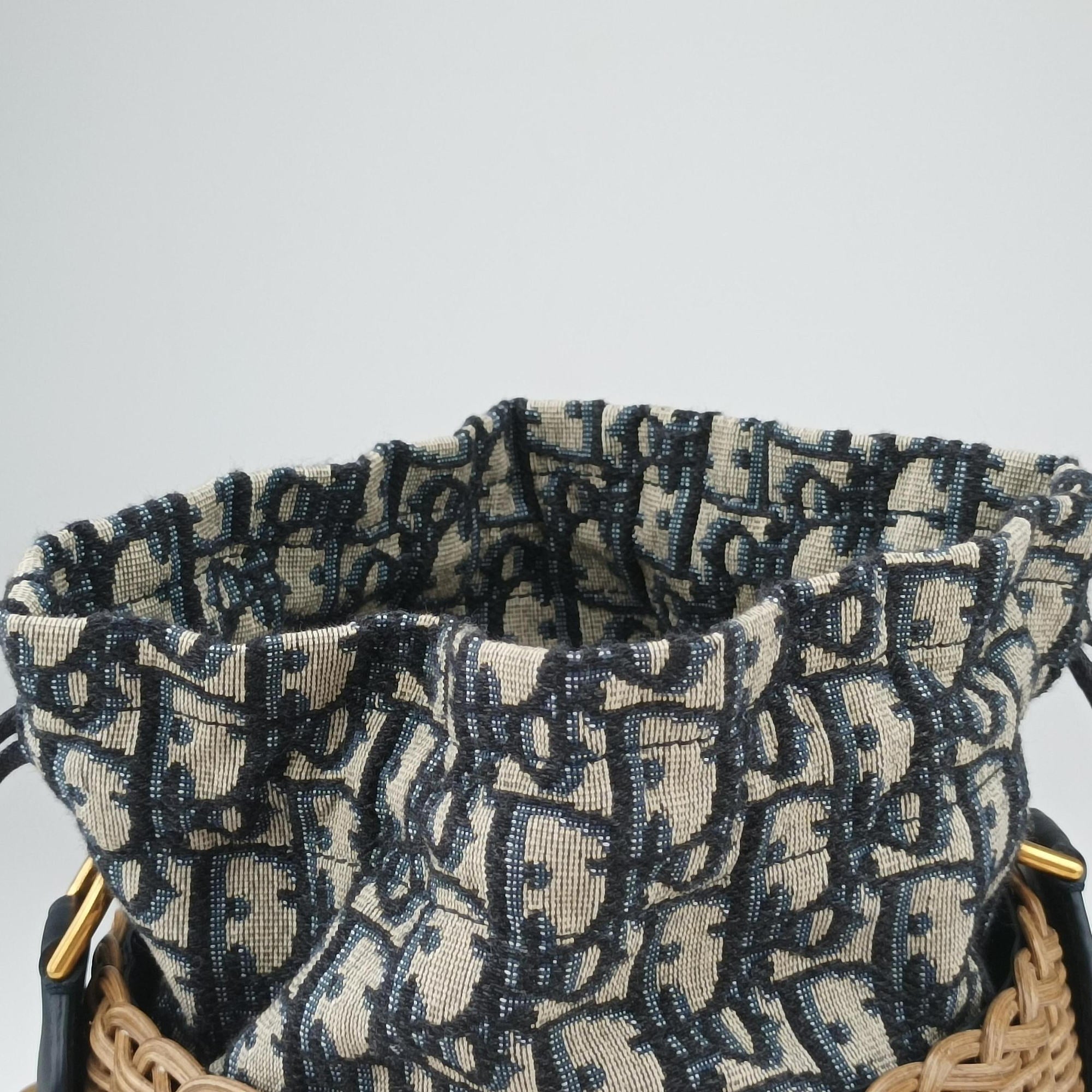 Pre-owned Christian Dior Wicker Basket Beige×navy Natural wicker×Dior oblique jacquard  shoulderbag | stylenewstar