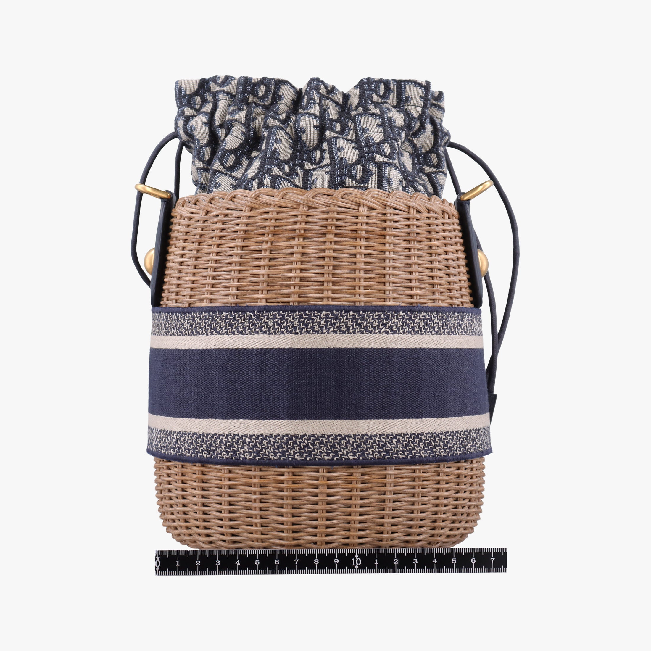 Pre-owned Christian Dior Wicker Basket Beige×navy Natural wicker×Dior oblique jacquard  shoulderbag | stylenewstar