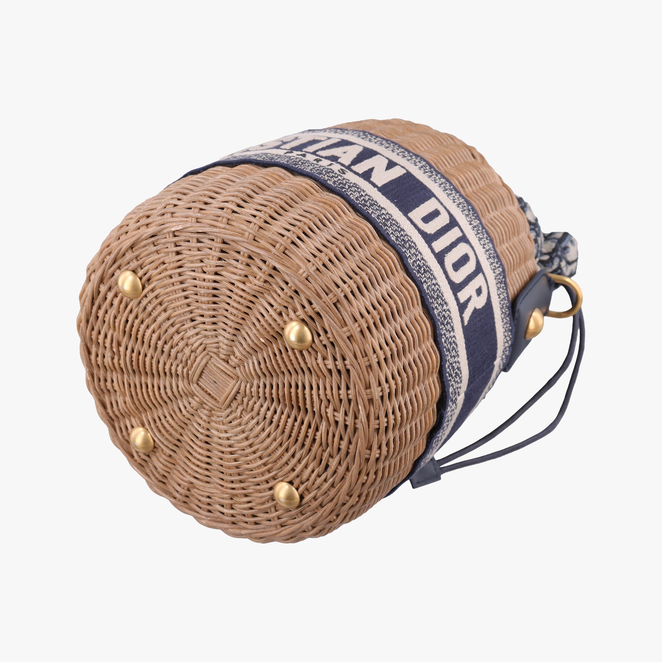Pre-owned Christian Dior Wicker Basket Beige×navy Natural wicker×Dior oblique jacquard  shoulderbag | stylenewstar