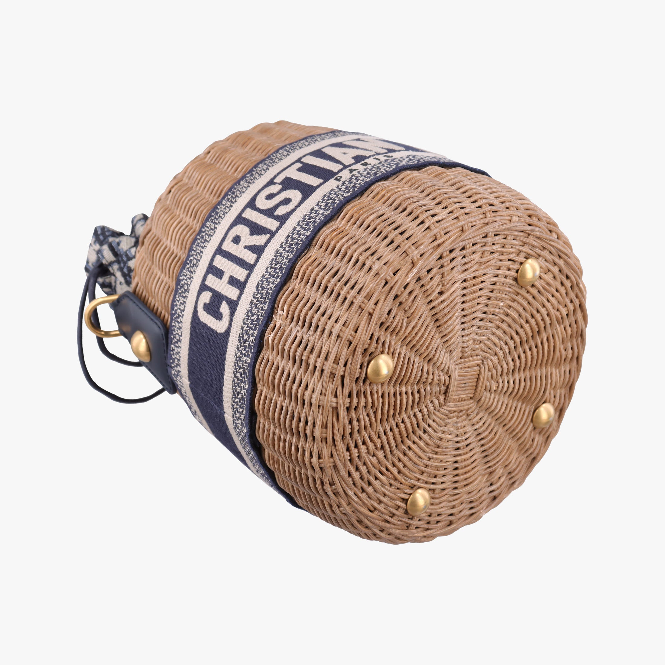 Pre-owned Christian Dior Wicker Basket Beige×navy Natural wicker×Dior oblique jacquard  shoulderbag | stylenewstar