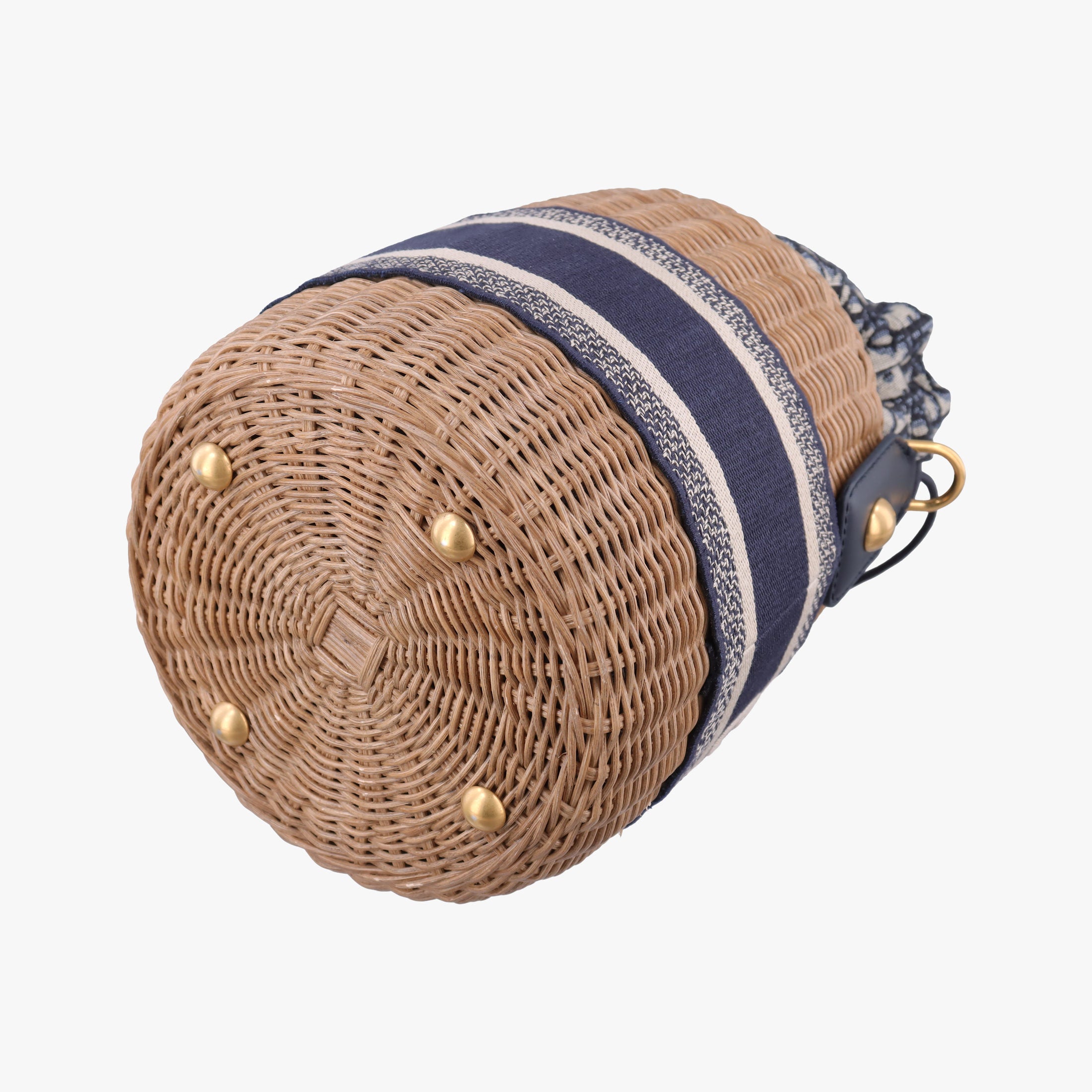 Pre-owned Christian Dior Wicker Basket Beige×navy Natural wicker×Dior oblique jacquard  shoulderbag | stylenewstar