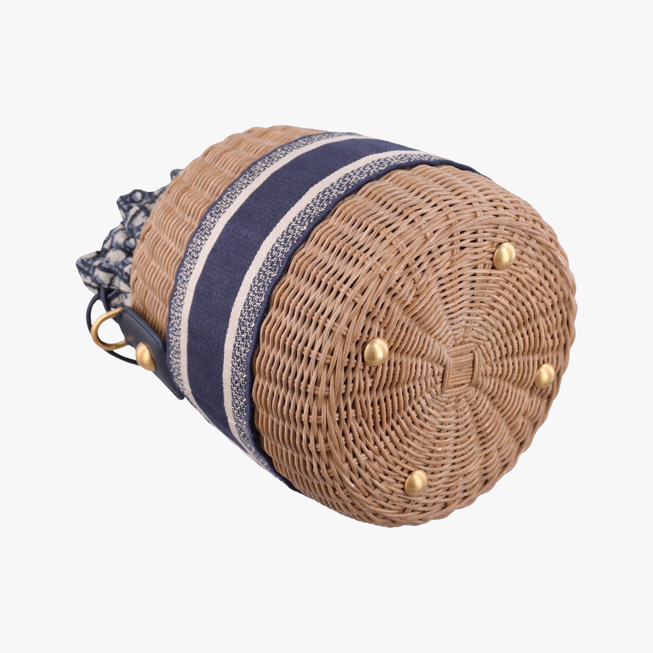 Pre-owned Christian Dior Wicker Basket Beige×navy Natural wicker×Dior oblique jacquard  shoulderbag | stylenewstar