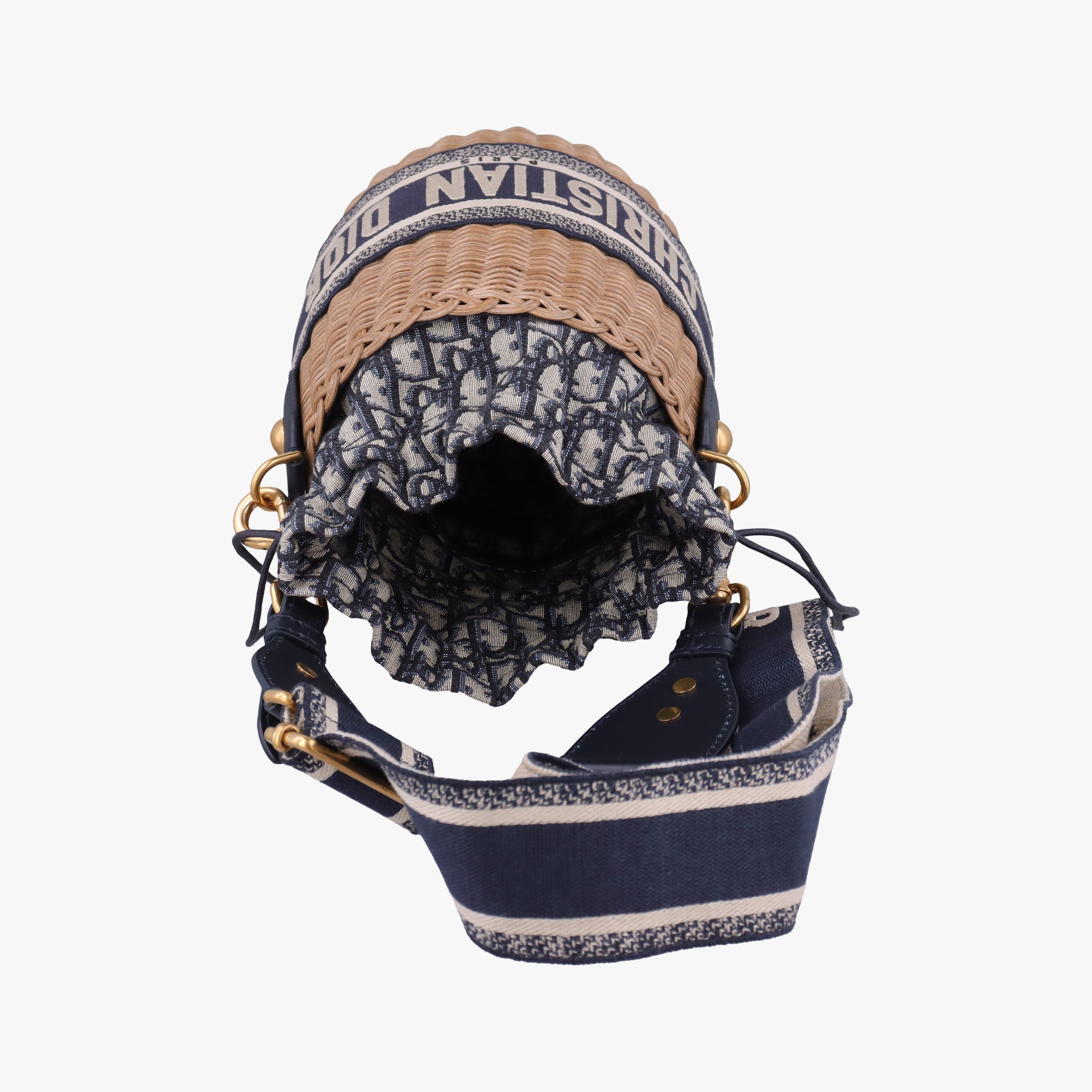 Pre-owned Christian Dior Wicker Basket Beige×navy Natural wicker×Dior oblique jacquard  shoulderbag | stylenewstar