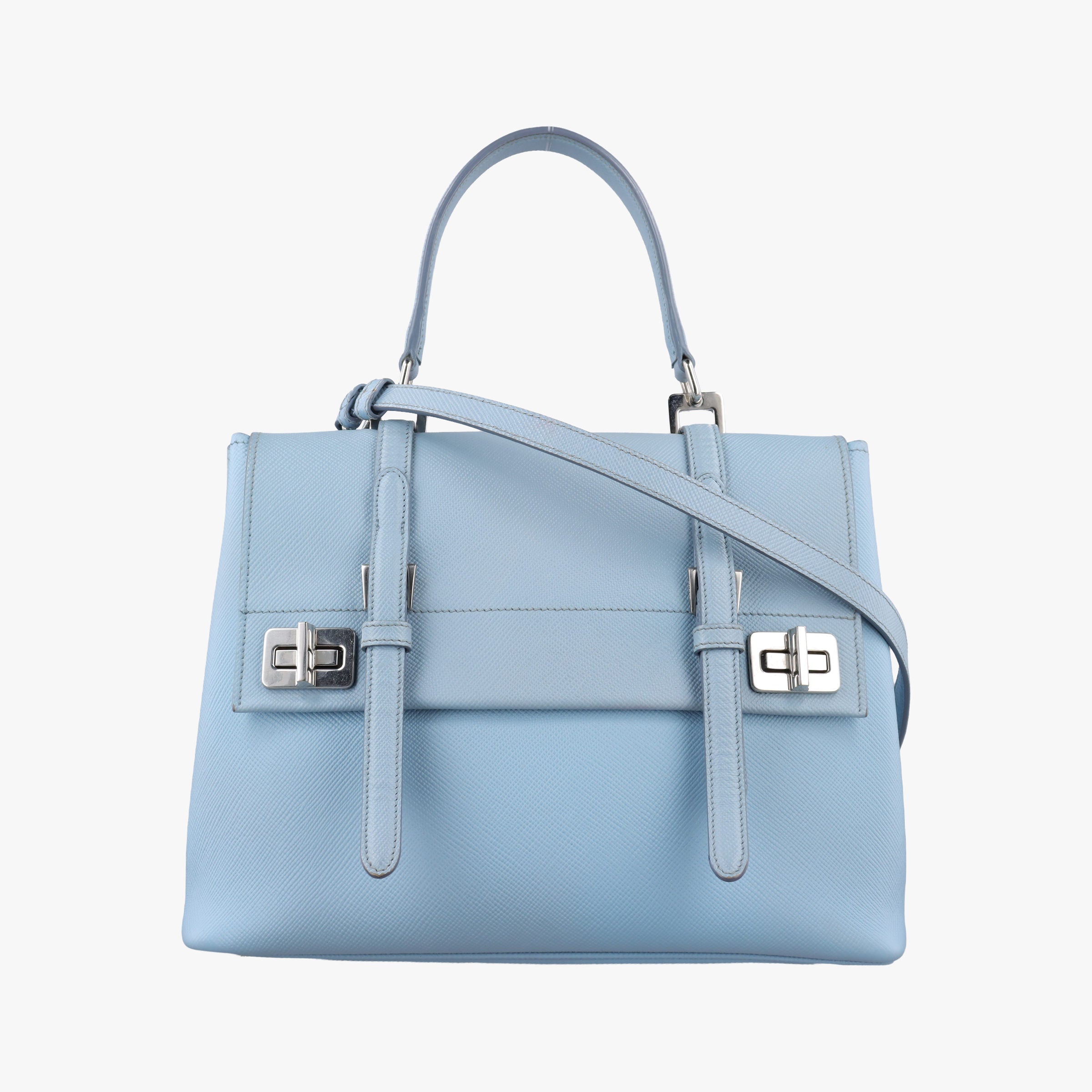Secondhand Prada Half Flap Double Turn Lock Blue SAFFIANO Leather BN2821 shoulderbag | stylenewstar
