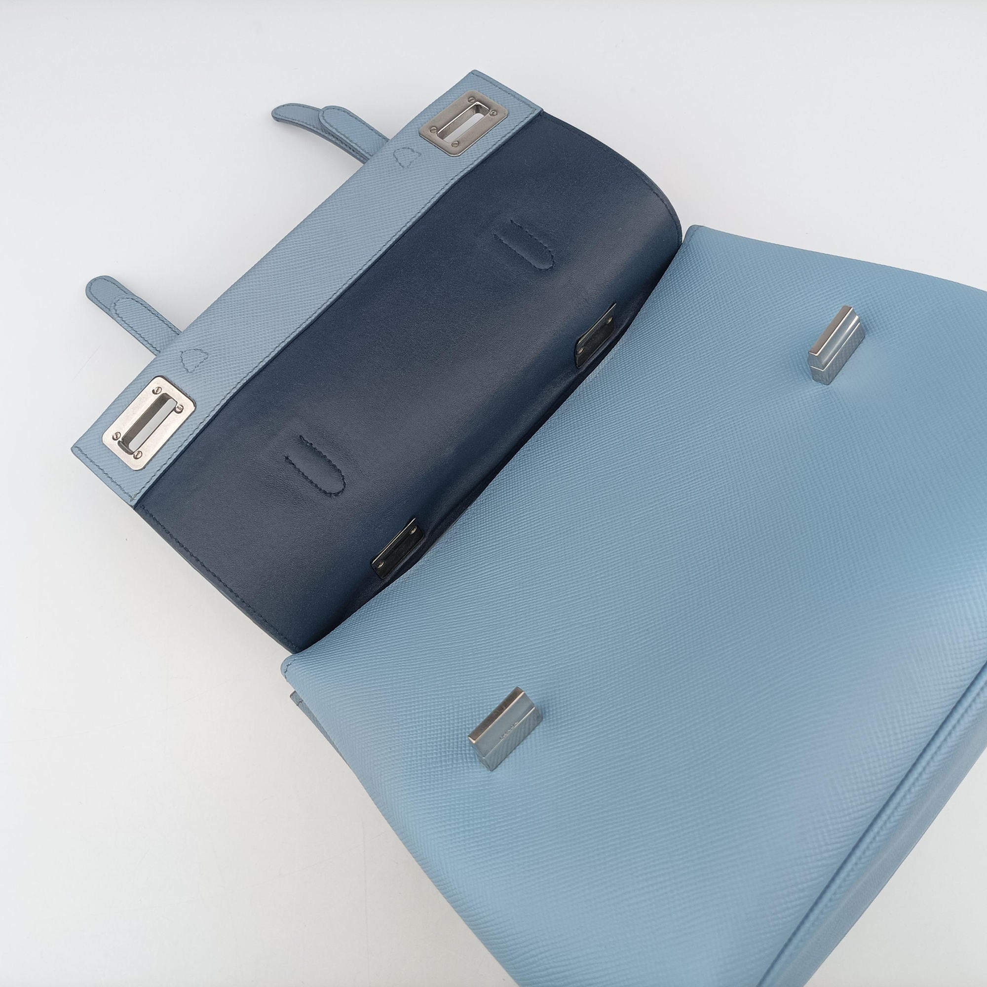Secondhand Prada Half Flap Double Turn Lock Blue SAFFIANO Leather BN2821 shoulderbag | stylenewstar
