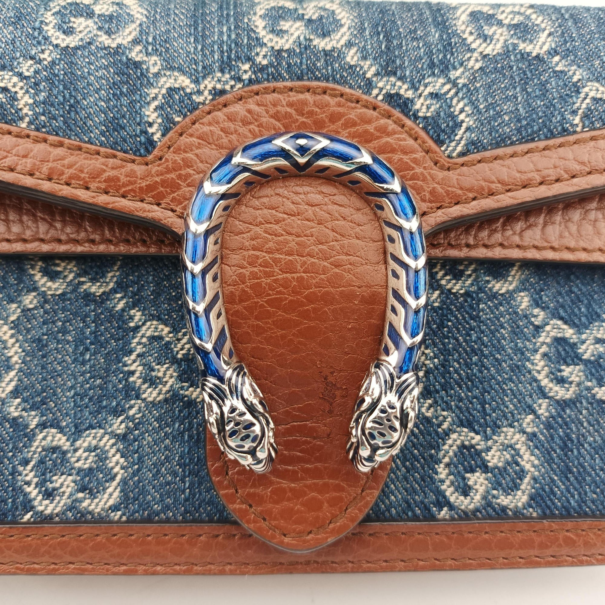 Pre-owned Gucci Dionysus Blue×brown denim×leather 476432 shoulderbag | stylenewstar