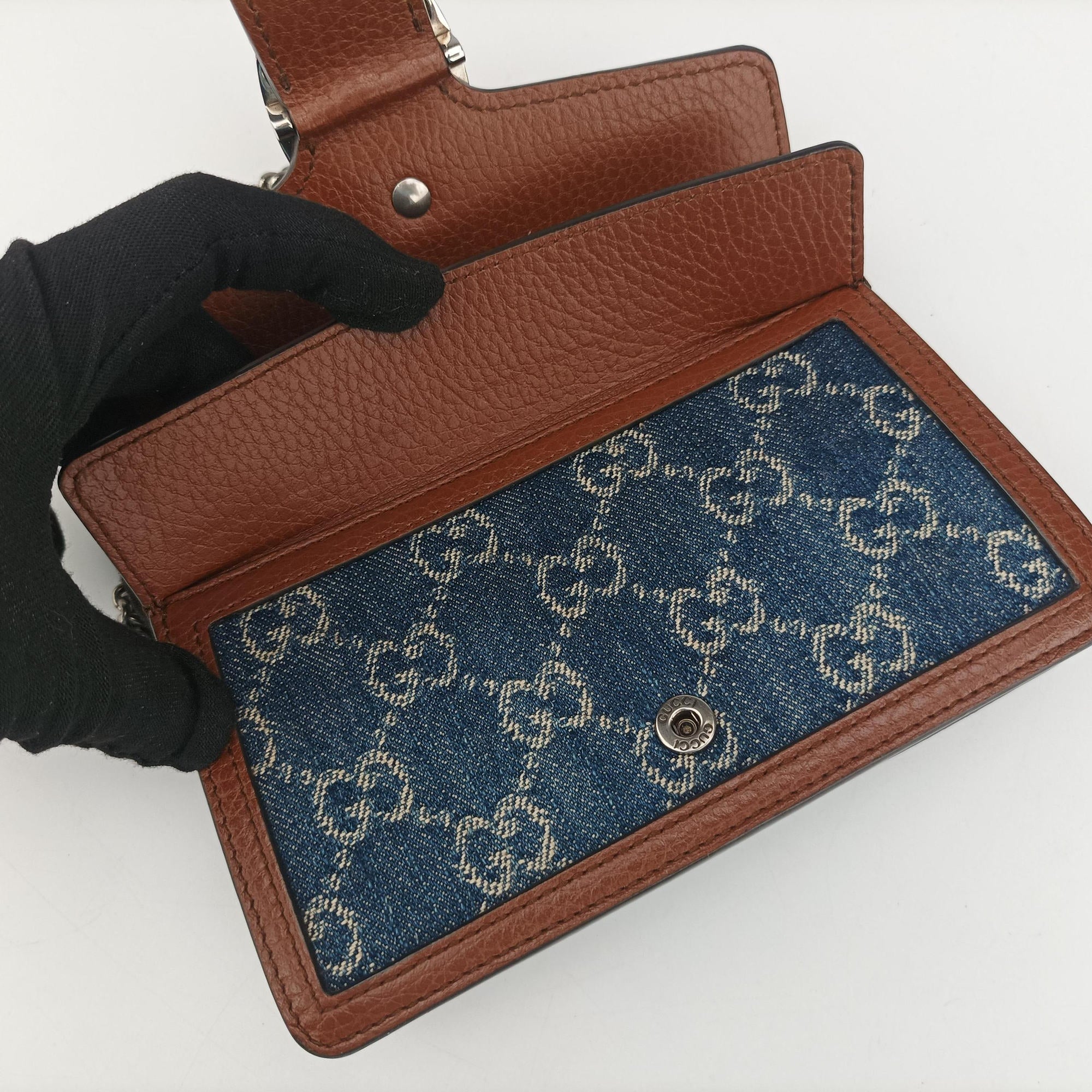 Pre-owned Gucci Dionysus Blue×brown denim×leather 476432 shoulderbag | stylenewstar