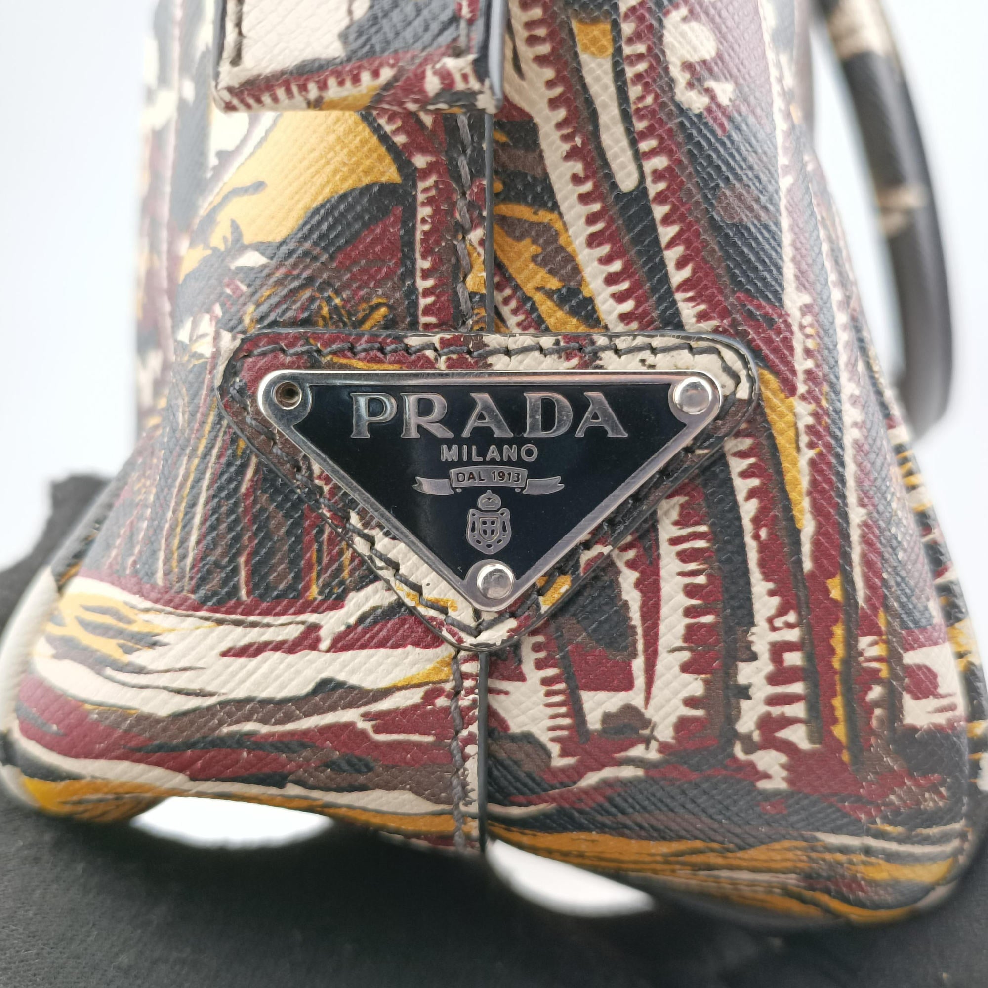 Pre-owned Prada Convertible Bauletto Floral Print Multicolour SAFFIANO Leather  handbag | stylenewstar
