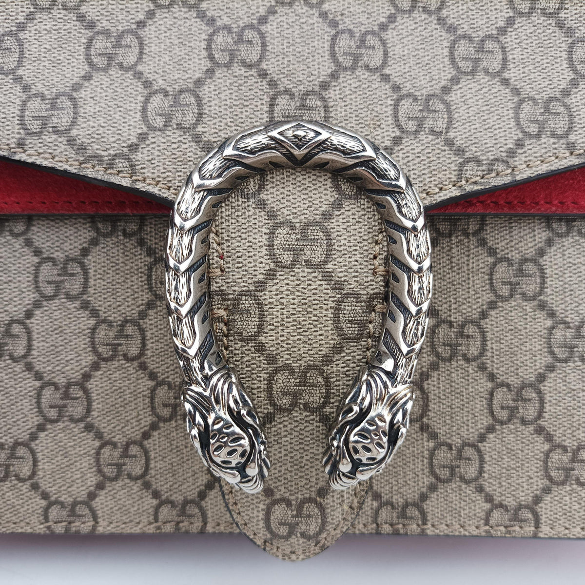 Pre-owned Gucci Dionysus Beige x Red PVC coated canvas × suede 400249 shoulderbag | stylenewstar
