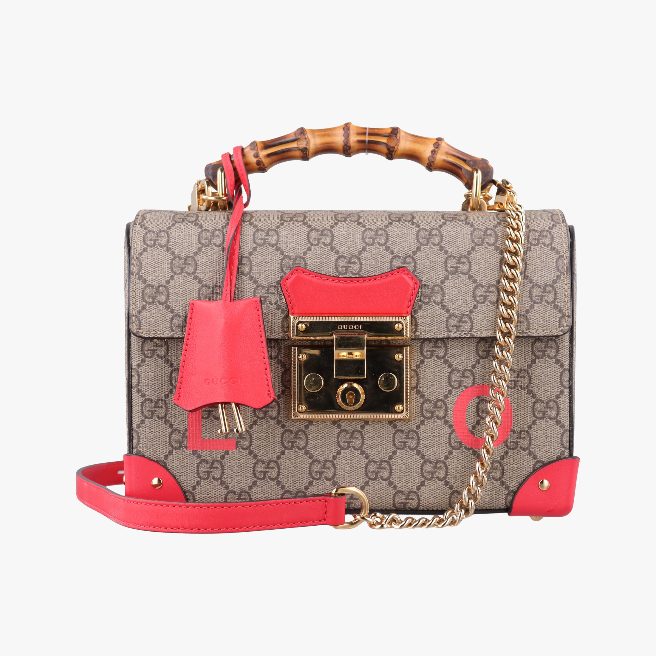 Pre-owned Gucci GG flora Padlock Bamboo Brown × Red PVC coated canvas×leather 603221 shoulderbag | stylenewstar