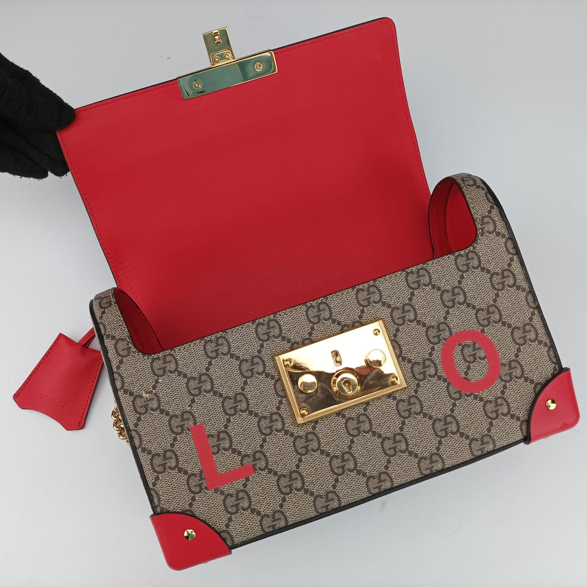 Pre-owned Gucci GG flora Padlock Bamboo Brown × Red PVC coated canvas×leather 603221 shoulderbag | stylenewstar