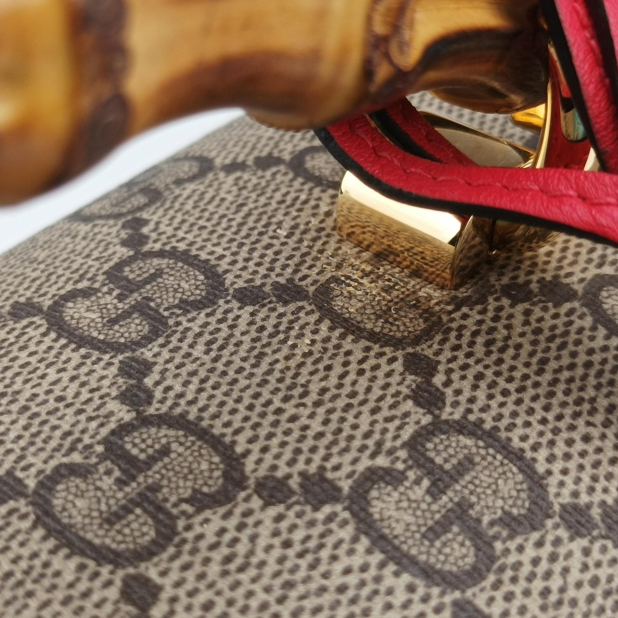 Pre-owned Gucci GG flora Padlock Bamboo Brown × Red PVC coated canvas×leather 603221 shoulderbag | stylenewstar