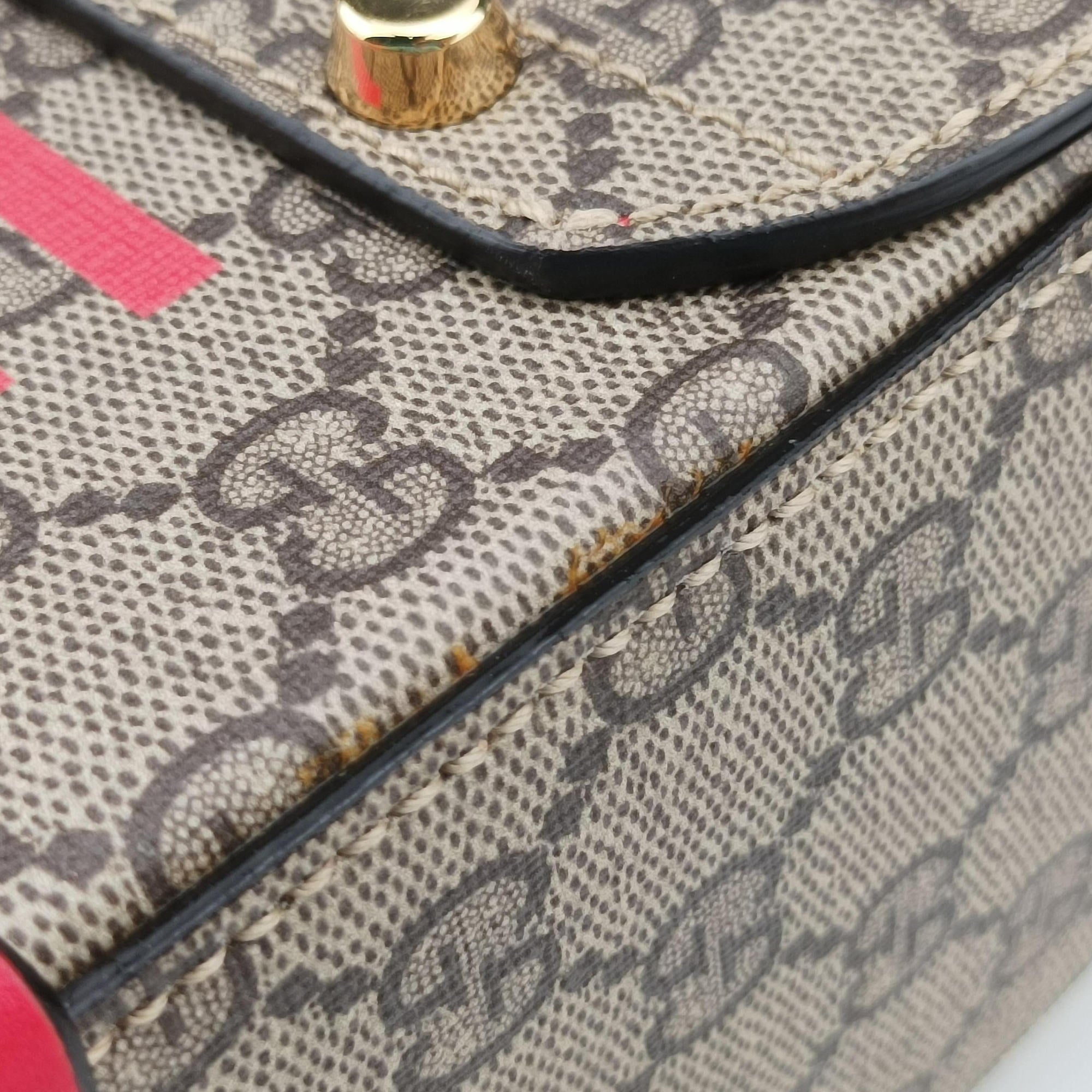 Pre-owned Gucci GG flora Padlock Bamboo Brown × Red PVC coated canvas×leather 603221 shoulderbag | stylenewstar