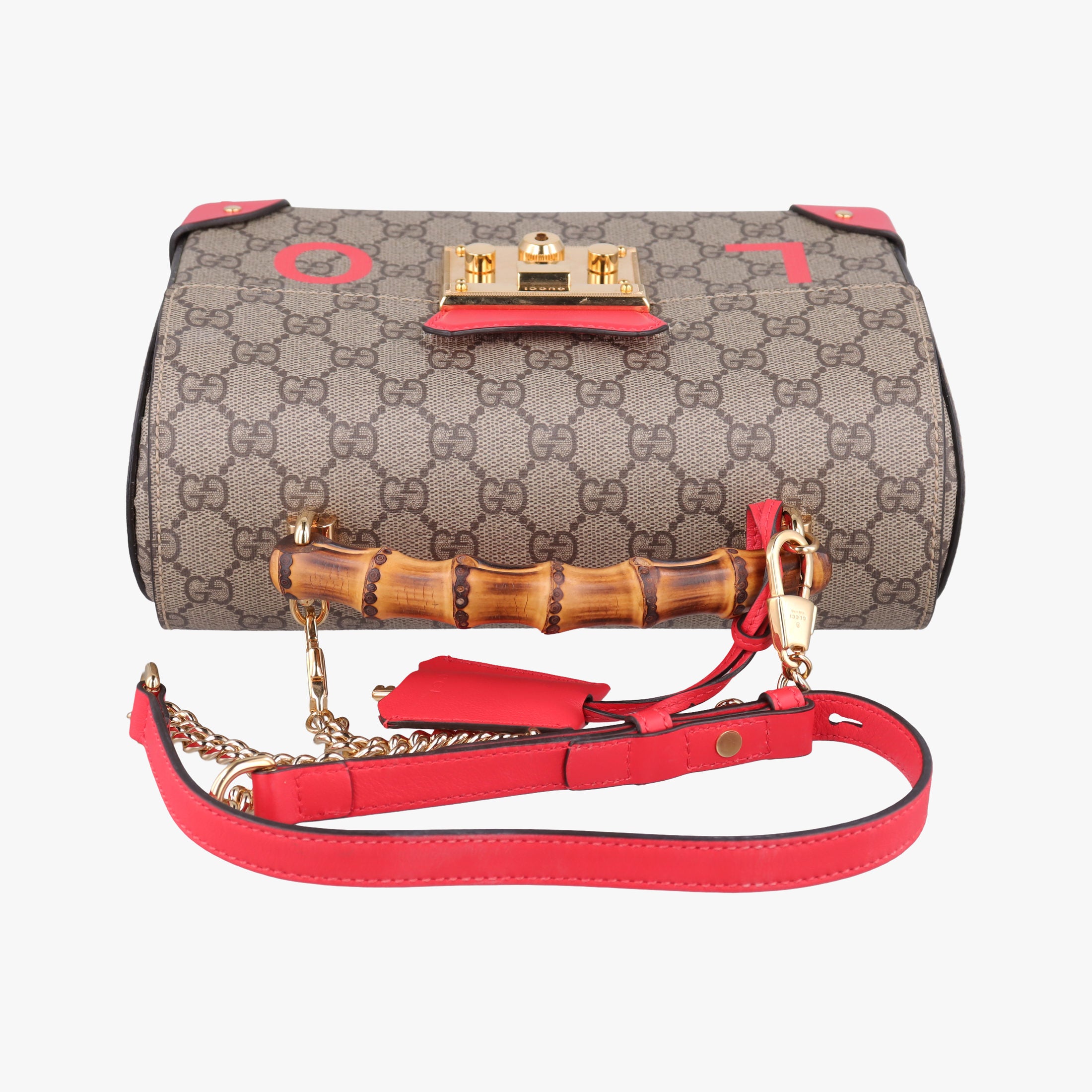 Pre-owned Gucci GG flora Padlock Bamboo Brown × Red PVC coated canvas×leather 603221 shoulderbag | stylenewstar