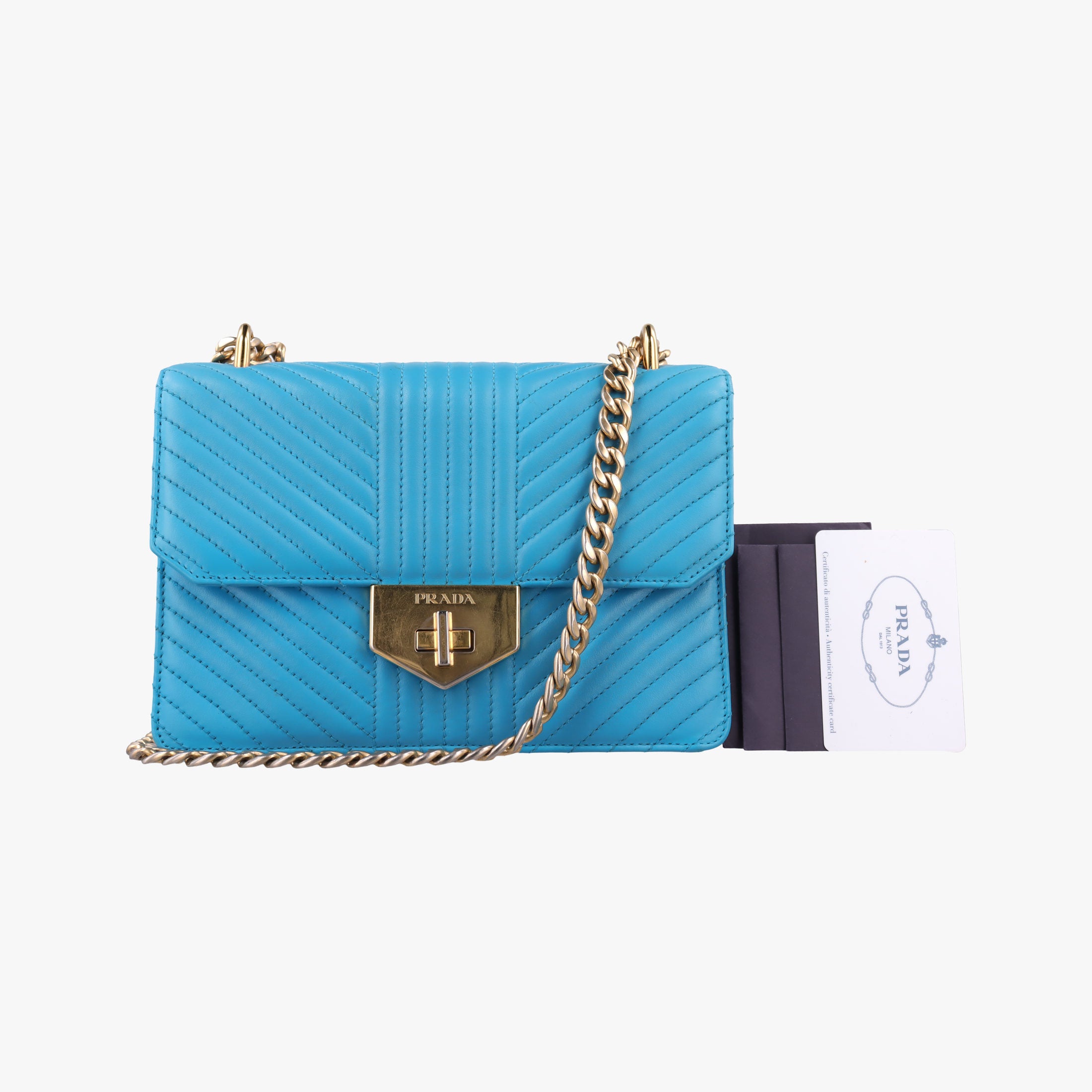 Vintage Prada Turn lock Chevron Impunture Autre Cuir Blue Leather  shoulderbag | stylenewstar