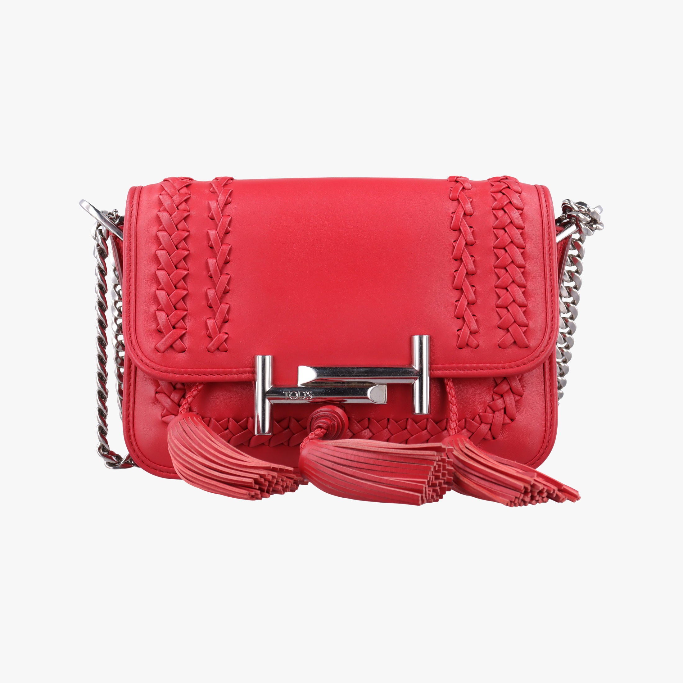 Pre-owned TODS Double T Red Leather  shoulderbag | stylenewstar
