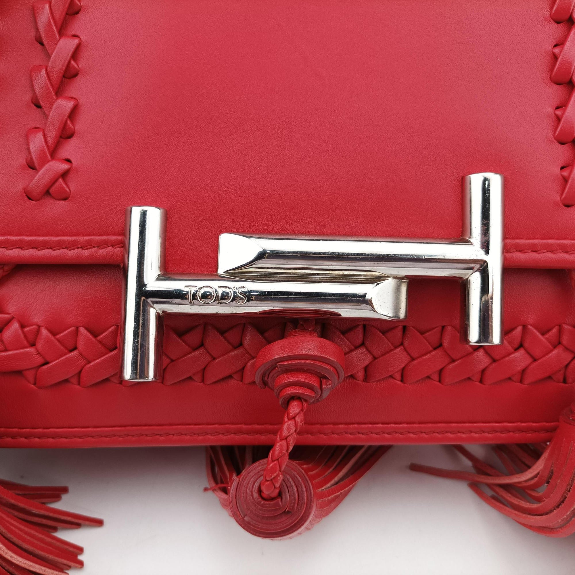 Pre-owned TODS Double T Red Leather  shoulderbag | stylenewstar