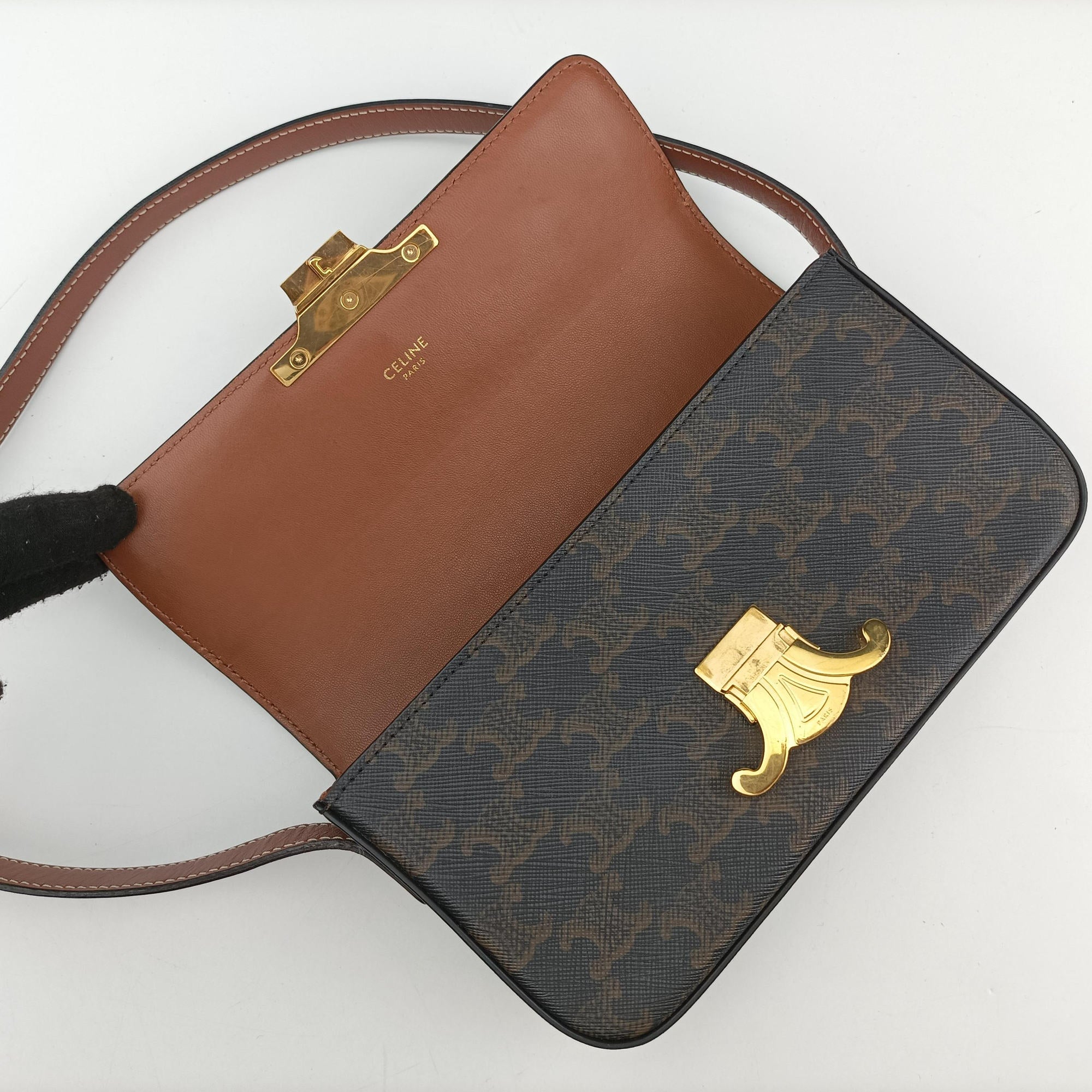 Pre-owned Celine TRIOMPHE Brown PVC coated canvas  shoulderbag | stylenewstar