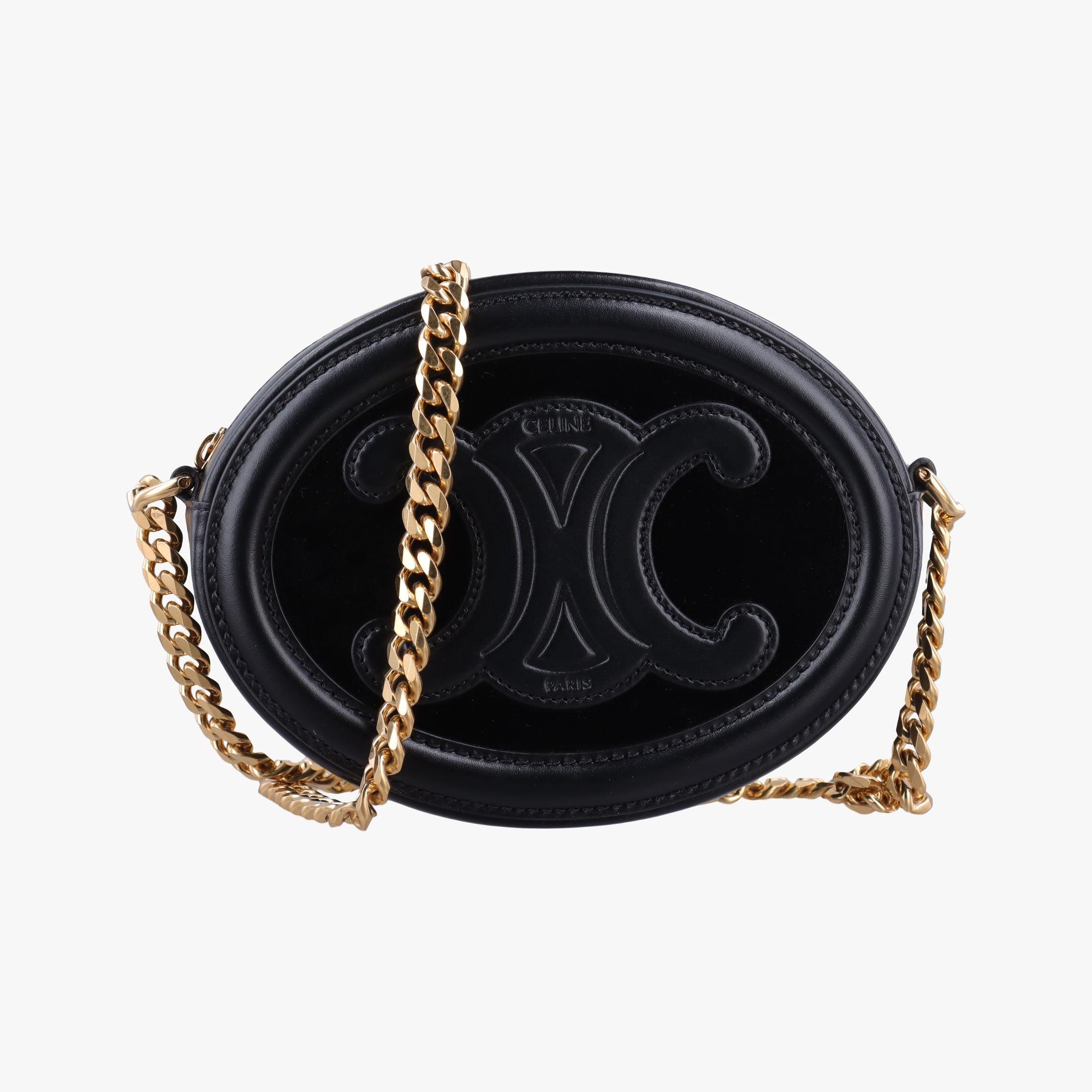 Pre-owned Celine Oval Purse Cuir Triomphe Black Leather x velour  shoulderbag | stylenewstar