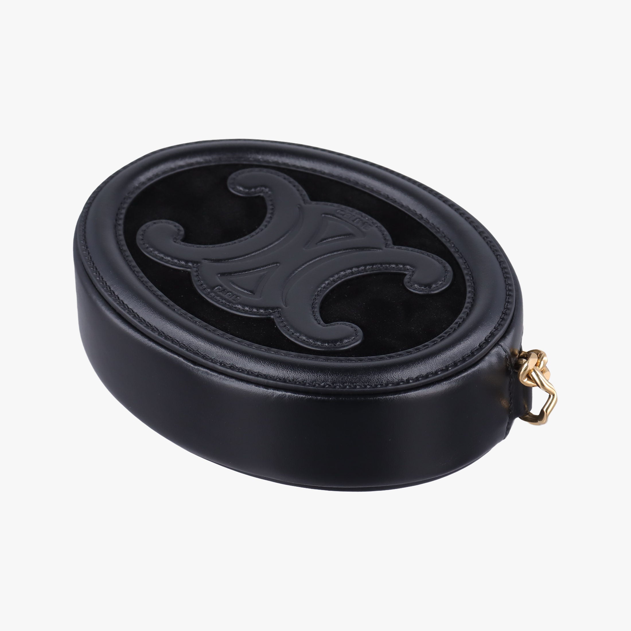 Pre-owned Celine Oval Purse Cuir Triomphe Black Leather x velour  shoulderbag | stylenewstar