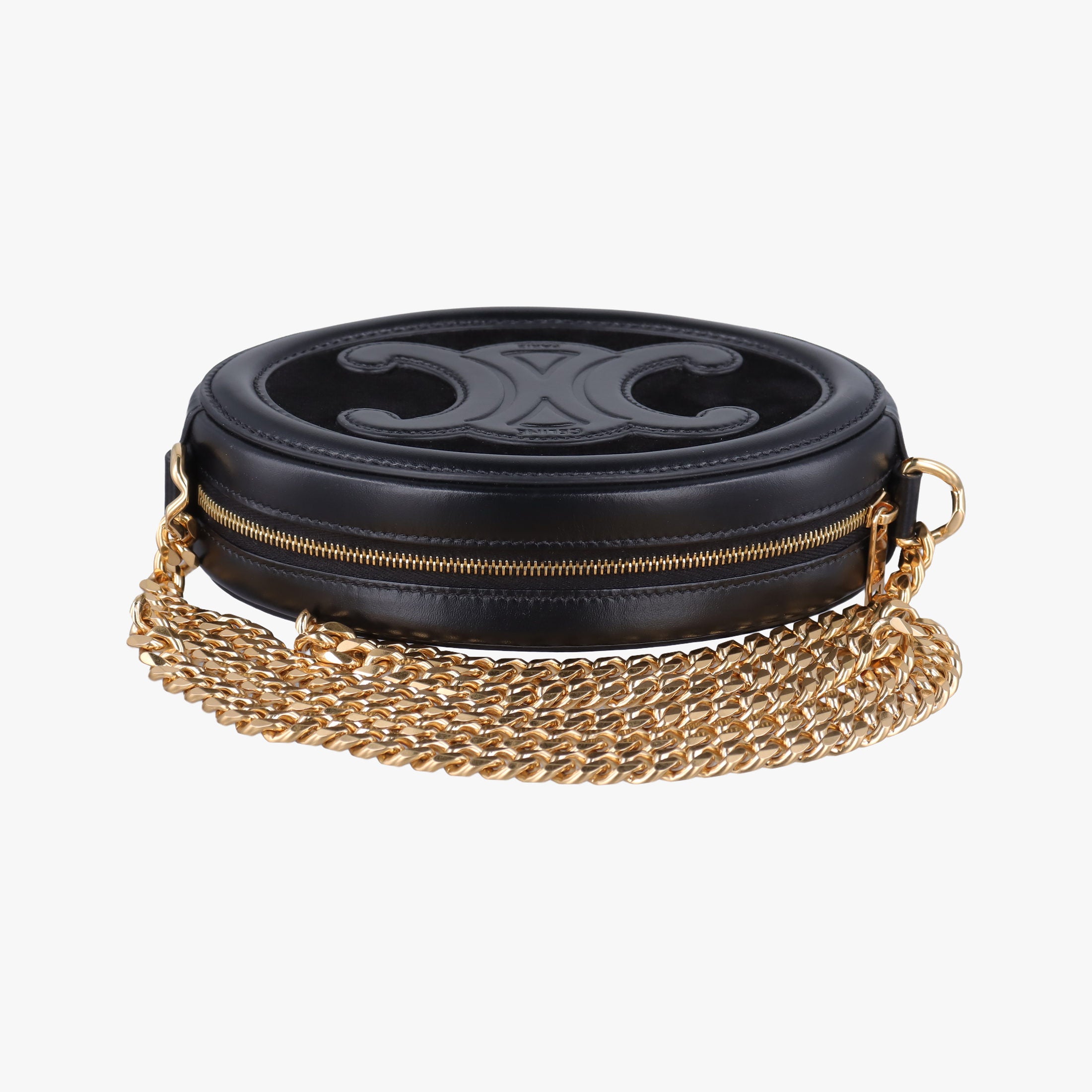 Pre-owned Celine Oval Purse Cuir Triomphe Black Leather x velour  shoulderbag | stylenewstar