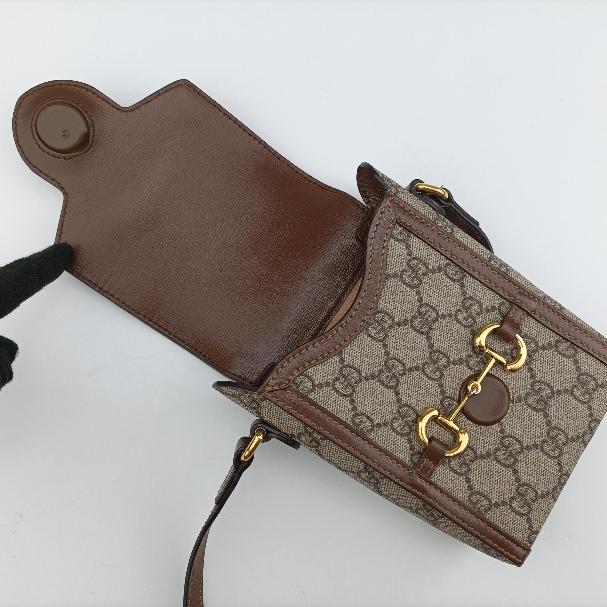 Pre-owned Gucci HORSEBIT 1955 beige×white PVC coated canvas×Leather 625615 shoulderbag | stylenewstar