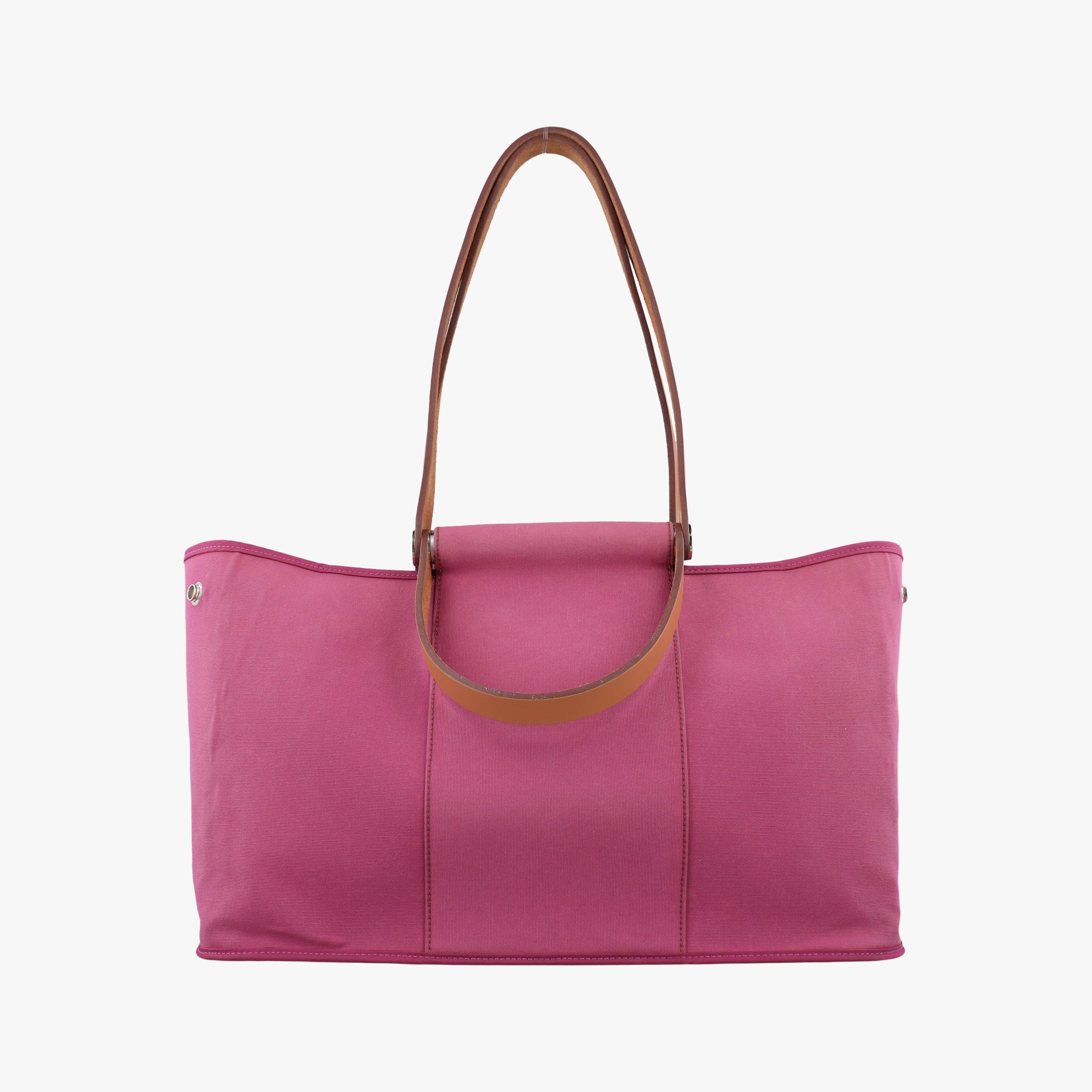 Pre-owned Hermes Cabag Elan Rose Toile Officier × Leather  shoulderbag | stylenewstar