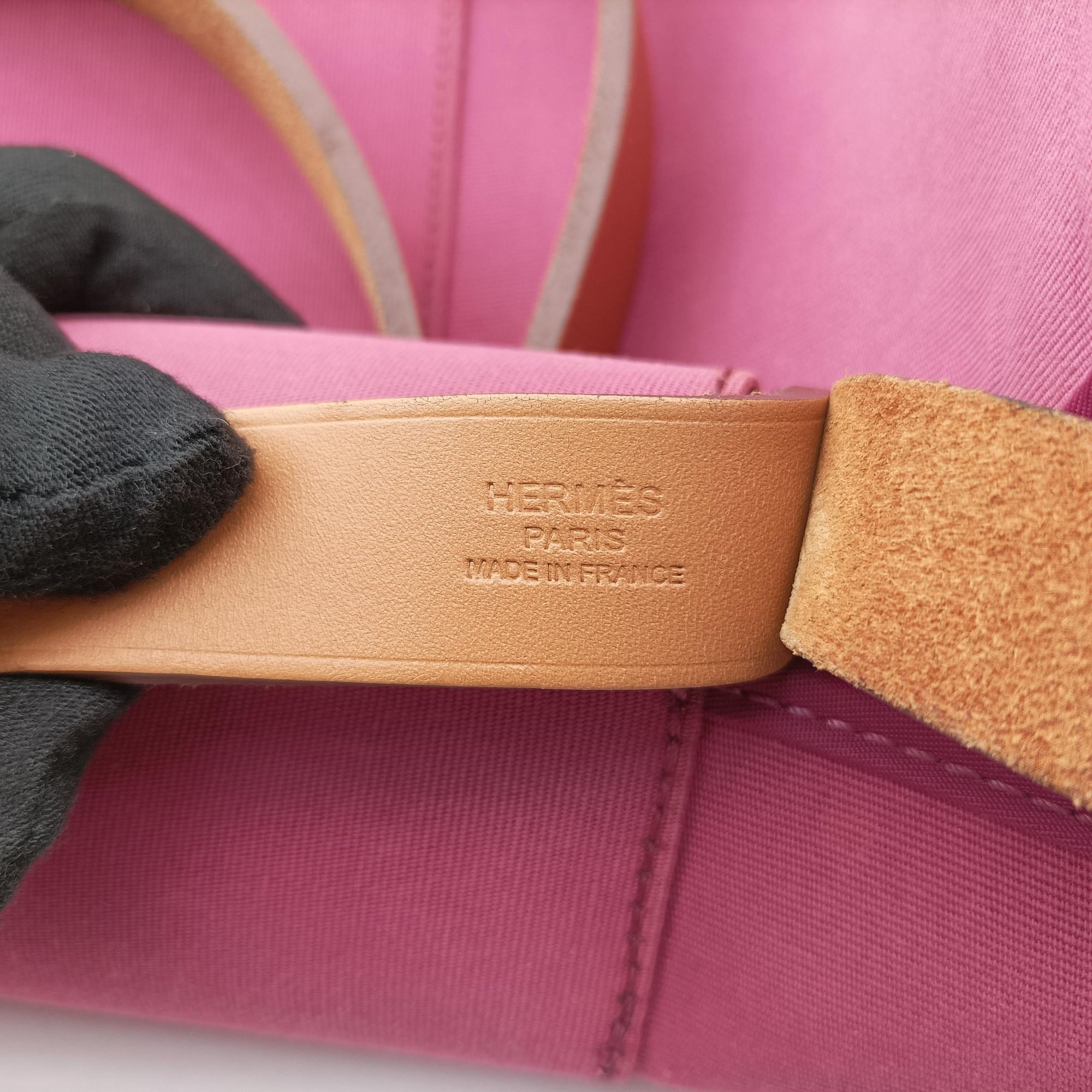 Pre-owned Hermes Cabag Elan Rose Toile Officier × Leather  shoulderbag | stylenewstar