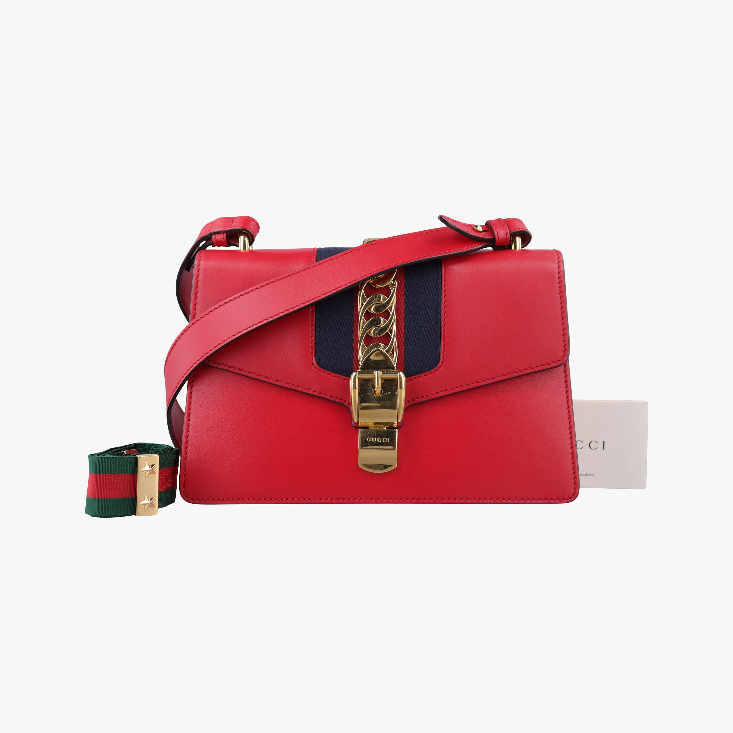Pre-owned Gucci Sylvie Red×navy Leather 421882 shoulderbag | stylenewstar